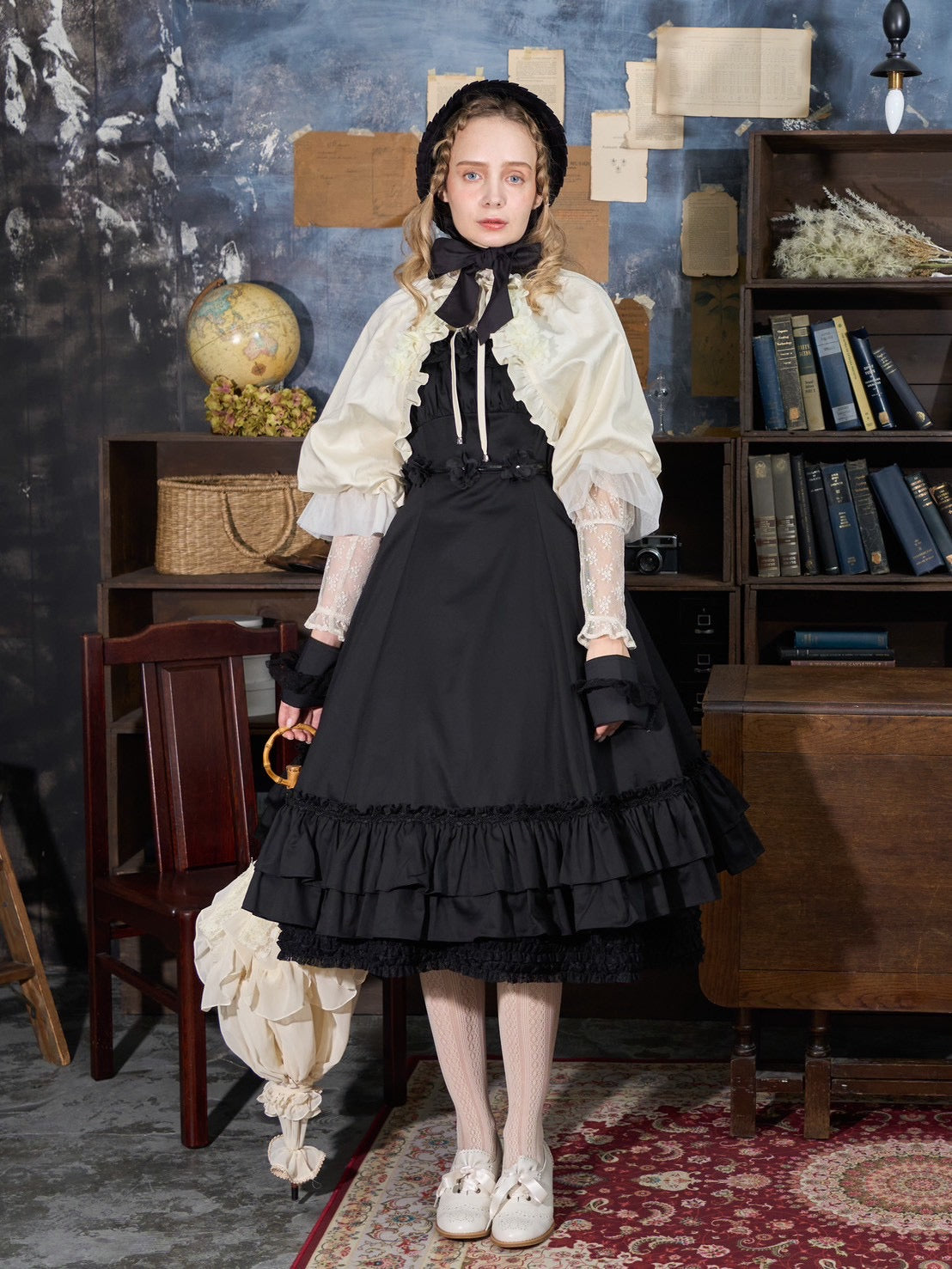 【Victorian maiden】ヴィクトリアンメイデン　ルークフローラルフラッフィーボレロ　アイボリー/ブラック