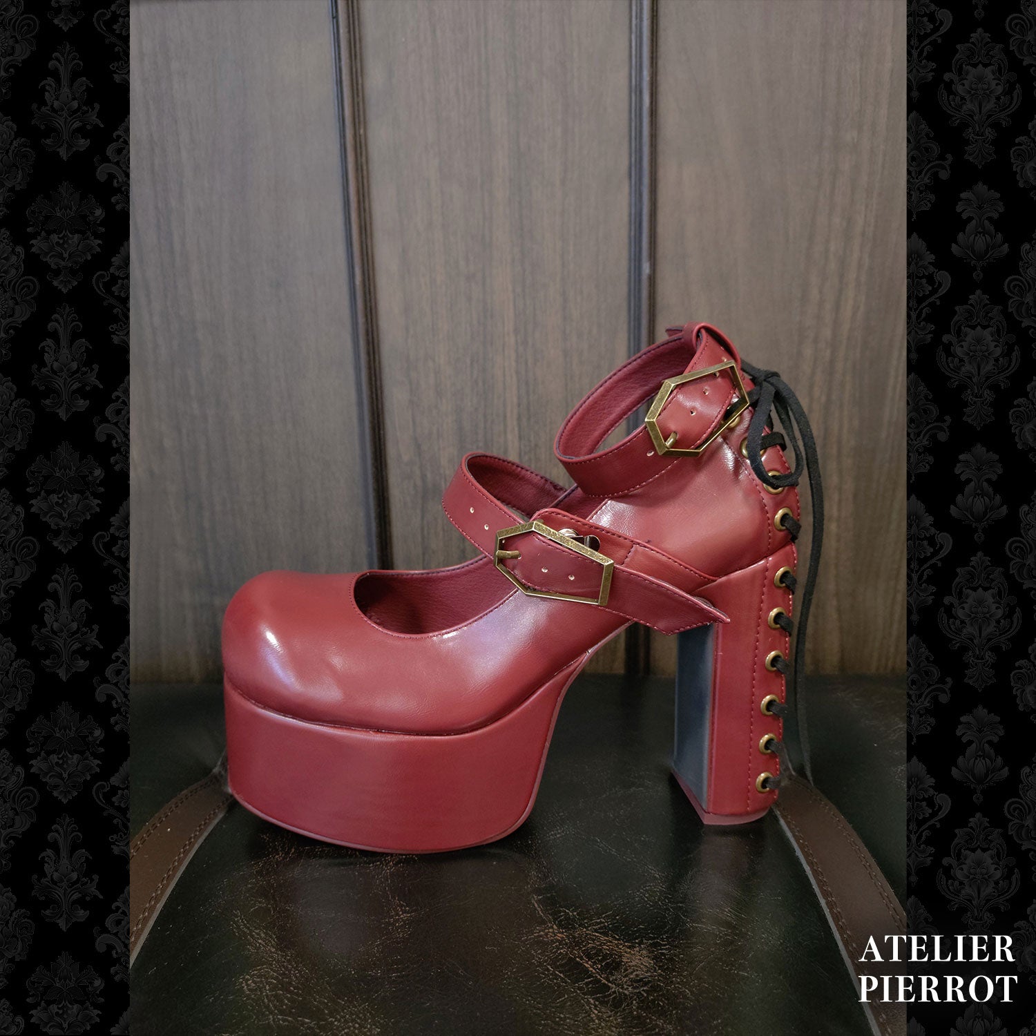 【ATELIER PIERROT】　★Now accepting reservations★ Coffin Buckle Lace-Up Platform PumpsWhite/Bordeaux/gold/BlackS/M/L/XL