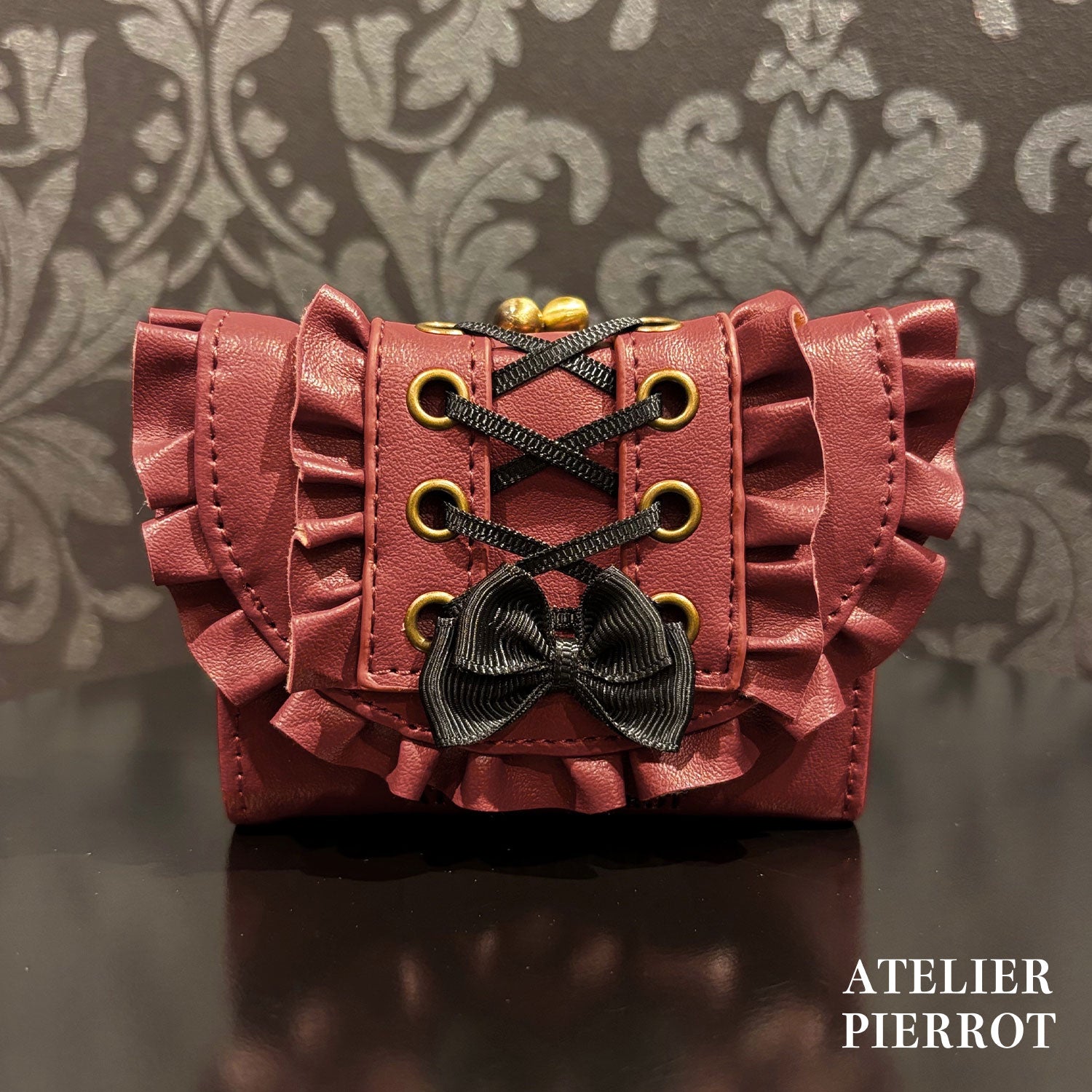 【ATELIER PIERROT】　Doll’s Frill Mini WalletWhite/Bordeaux/Black