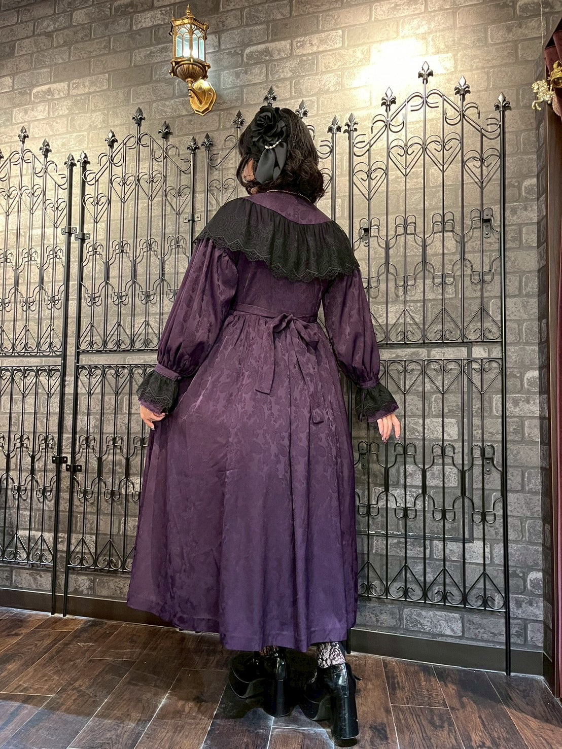 【Sheglit】シェグリット　 "Luisa"ジャガードレースドレス　パープル（アトリエピエロ限定カラー）／ブラック