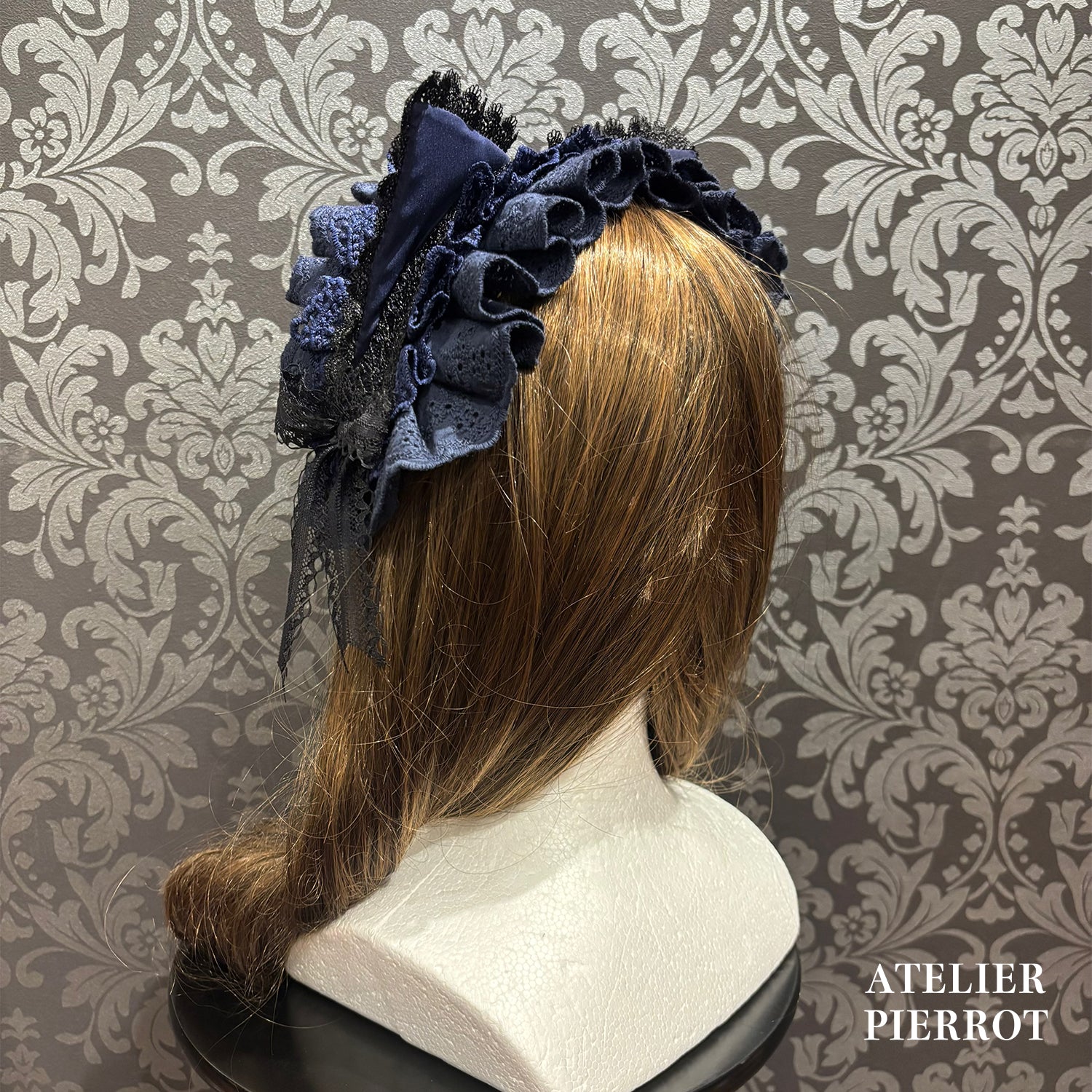【ATELIER PIERROT】　★ご予約受付中★ Mimi de Chat Lace Headdress　ホワイト/新色ボルドー/新色パープル/新色ネイビー/ブラック×ホワイト/ブラック