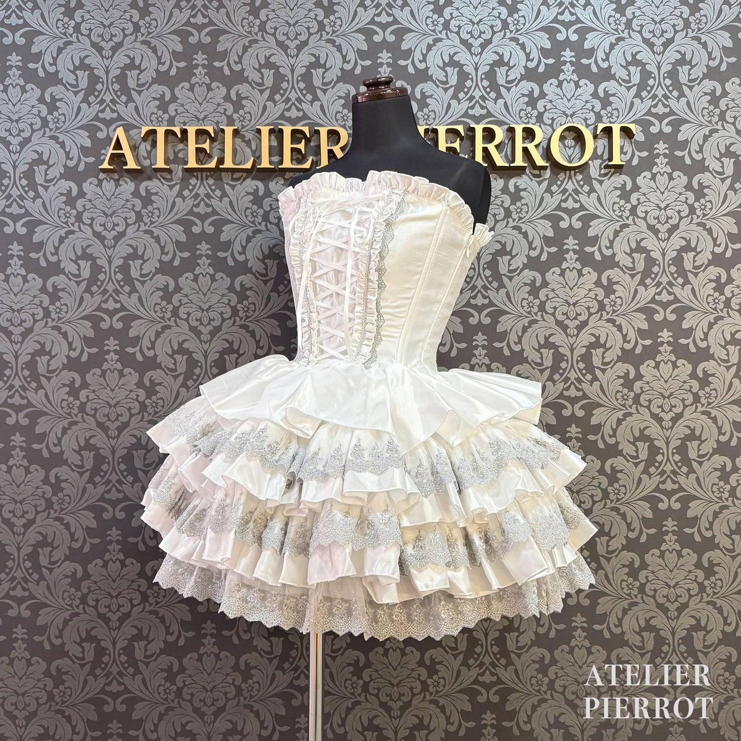 【ATELIER PIERROT] Mini Corset Dress (Silver lace ver) White/Black