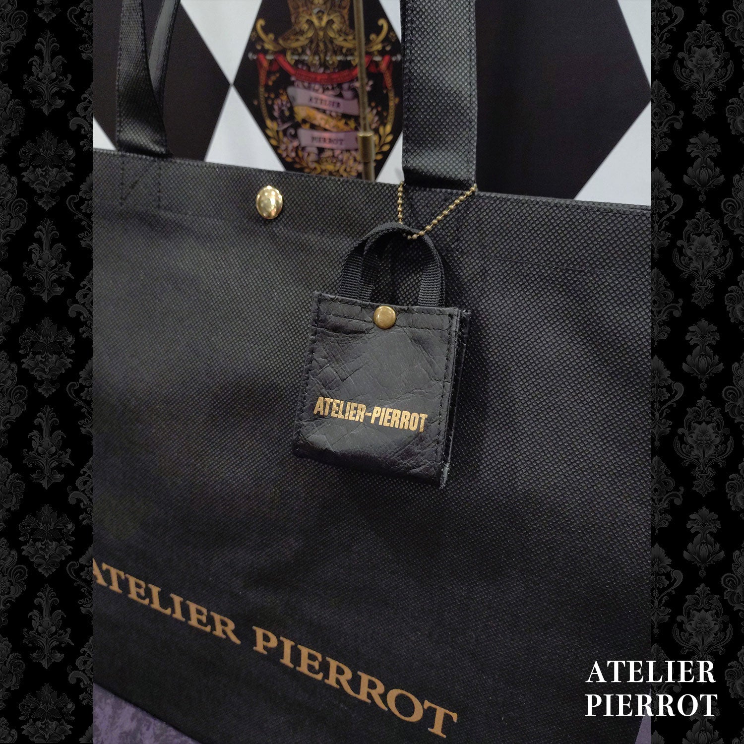 ATELIER-PIERROT】 ★ご予約受付中★ Mini Shopping Bag Charm　ダイヤ柄/ブラック