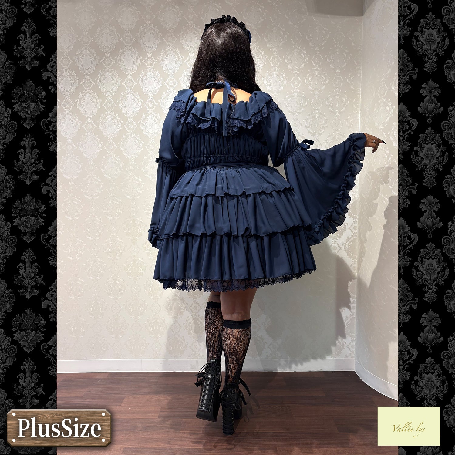 【Vallée lys】ヴァレリス　★ご予約受付中★　 CoquelicotDress　ホワイト/ボルドー/パープル/ネイビー/ブラック　プラスサイズ