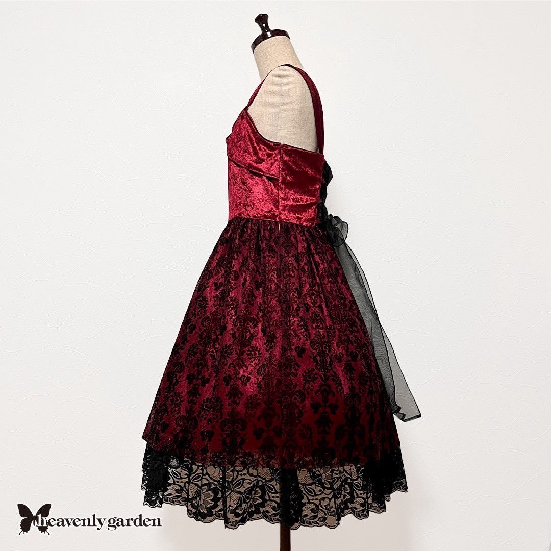 【heavenly garden 】ヘヴンリィ ガーデン　ノクターンリボンジャンパースカート ボルドー/ブラック
