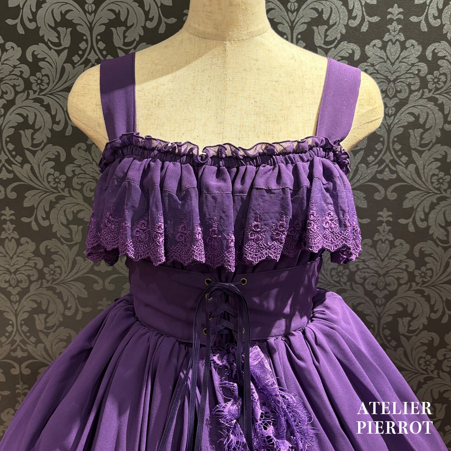 【ATELIER PIERROT】　★ご予約受付中★ Cathedral Veil  Jumper Skirt 　ホワイト/ボルドー/パープル/ネイビー/ブラック　プラスサイズ