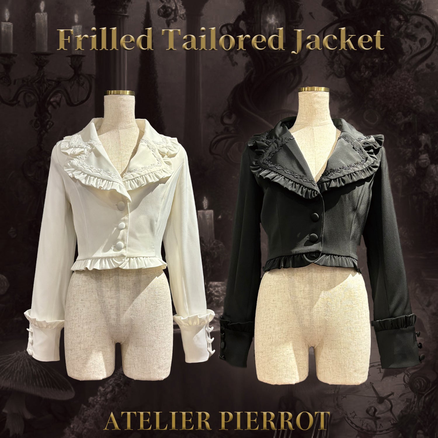【ATELIER PIERROT】　Frilled Tailored Jacket　ホワイト/ブラック