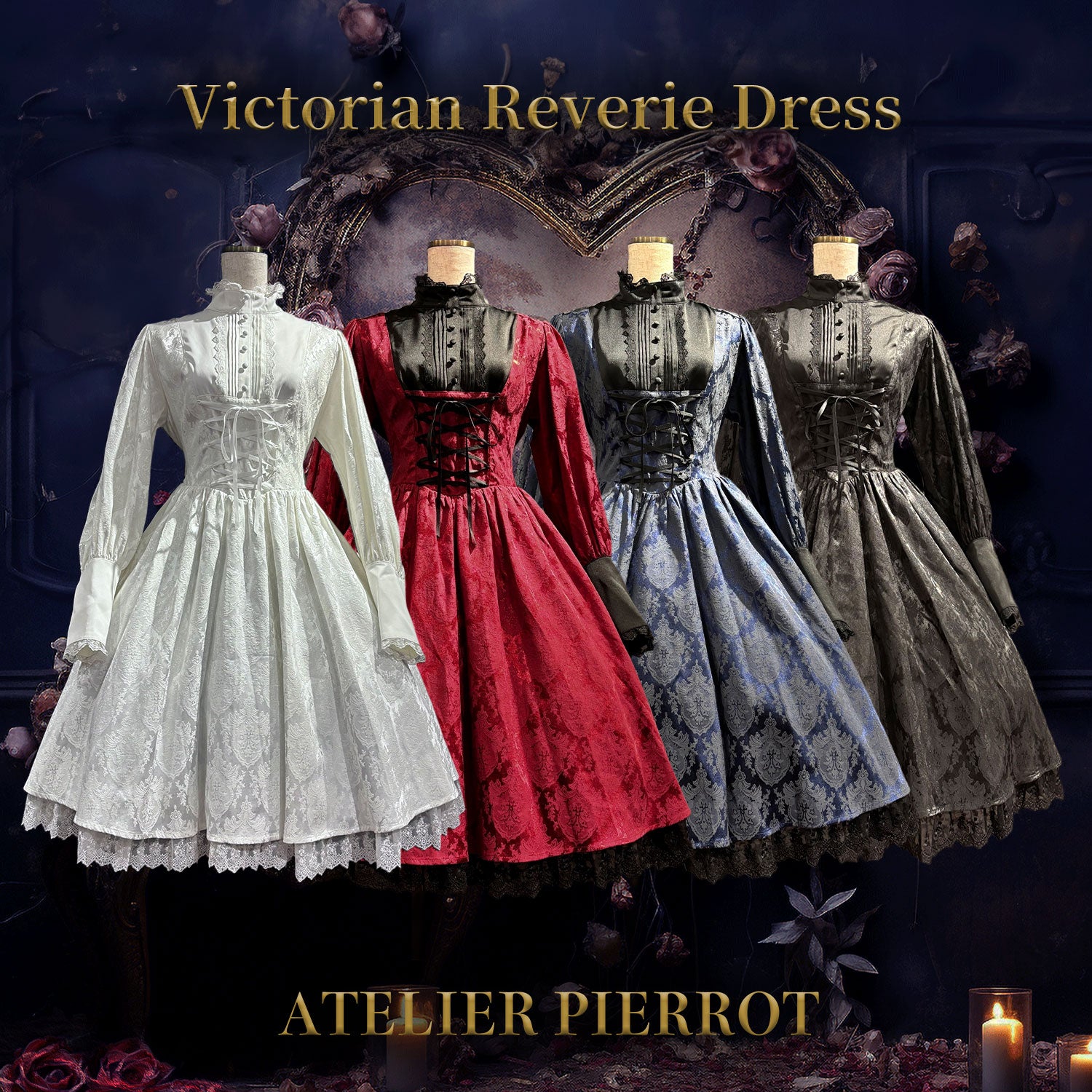 【ATELIER PIERROT] Viktorianisches Reverie-Kleid Weiß/Bordeaux/Marineblau/Schwarz★Erscheint Anfang November★