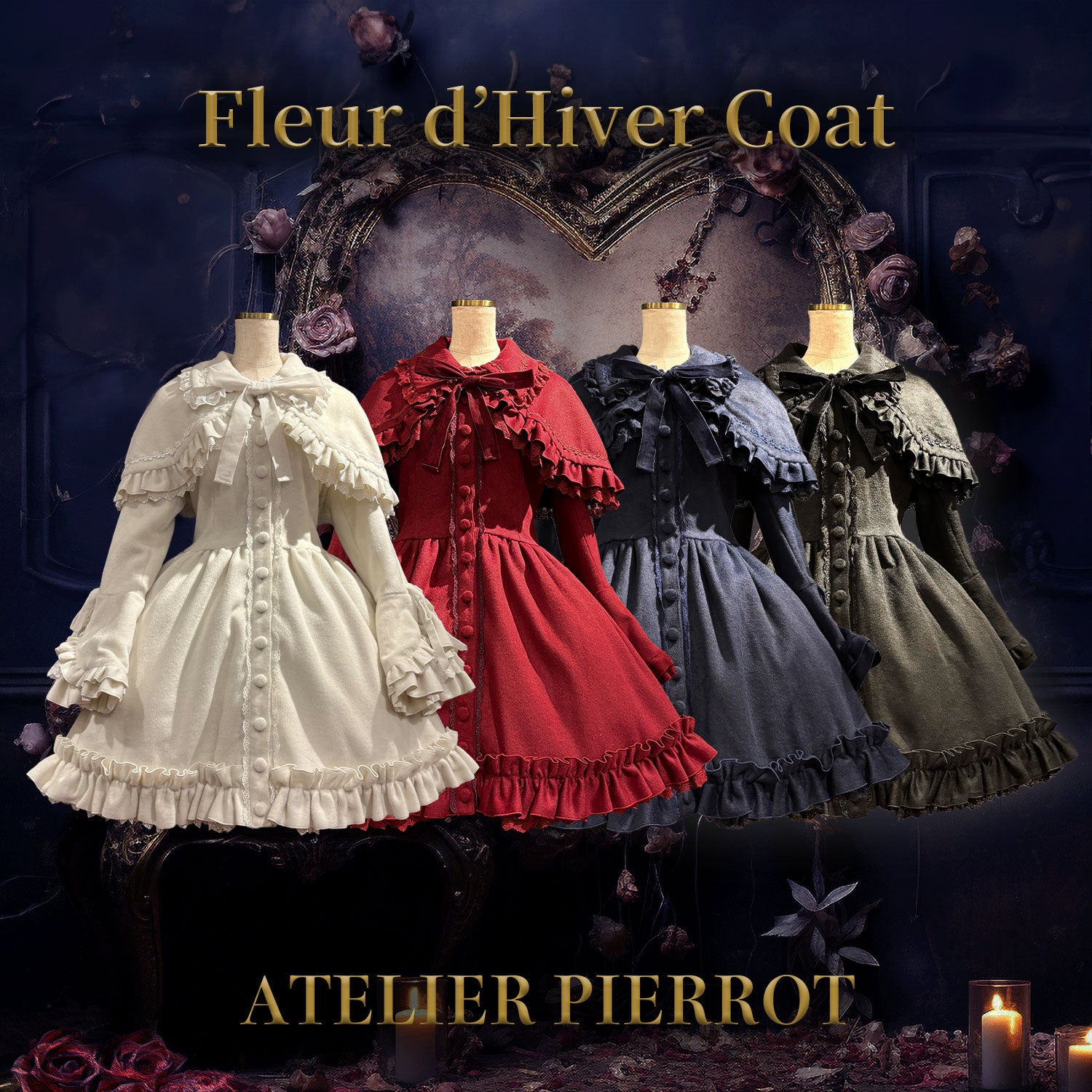【ATELIER PIERROT】 Fleur d'Hiver Coat White/Bordeaux/Navy/Black★Released from late October to early November★