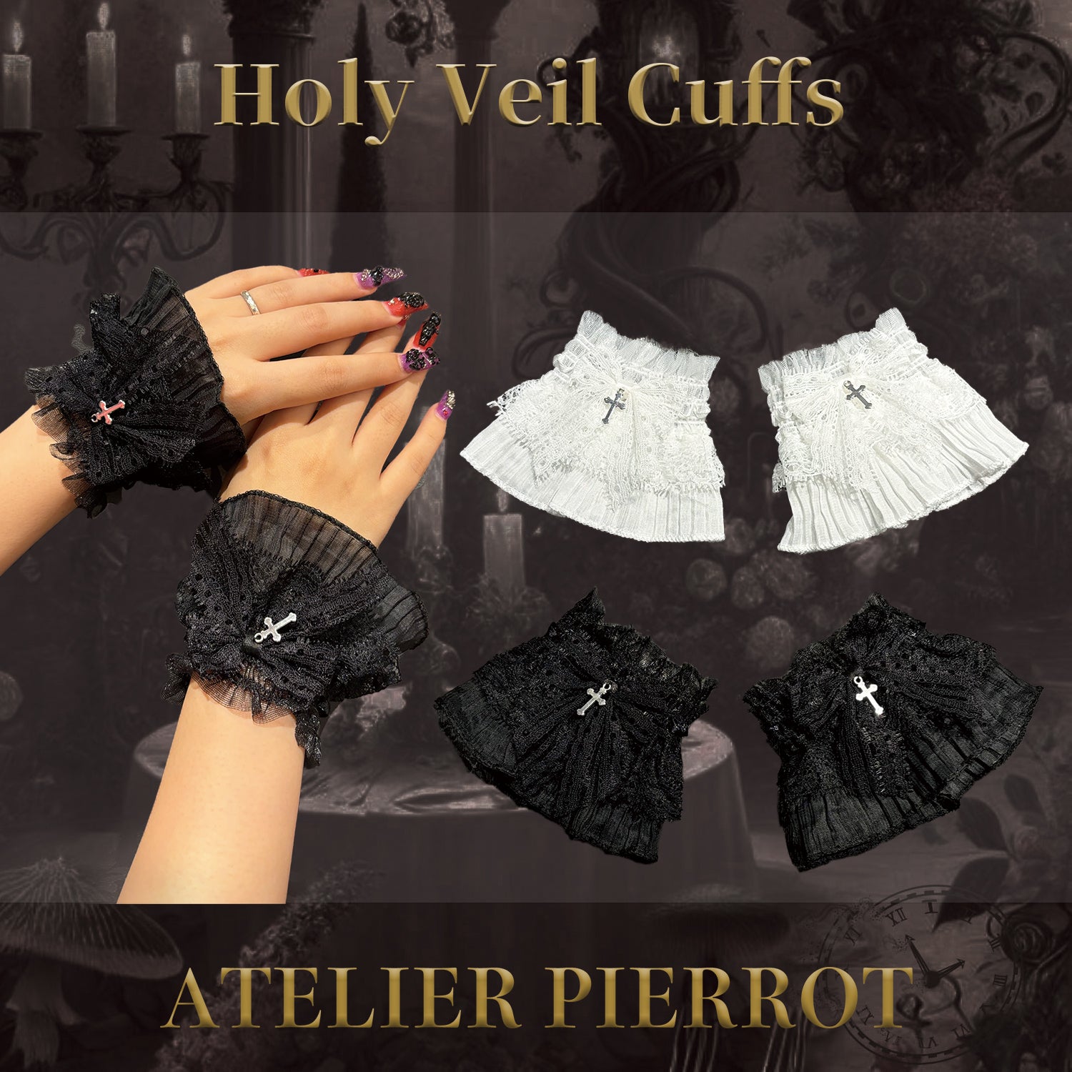 ATELIER PIERROT] Holy Veil CuffsWhite/Black｜ATELIER-PIERROT