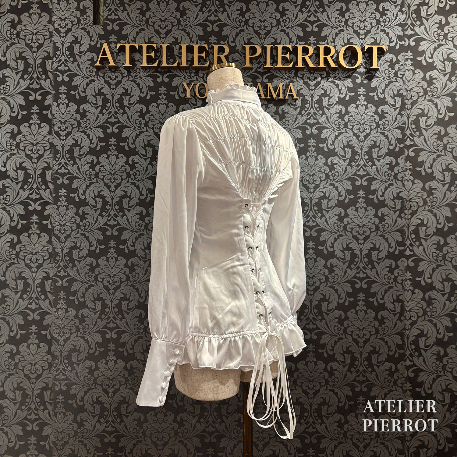 【ATELIER PIERROT】　Classical Duchess Ribbon Blouse　ホワイト/ボルドー/ネイビー/ブラック