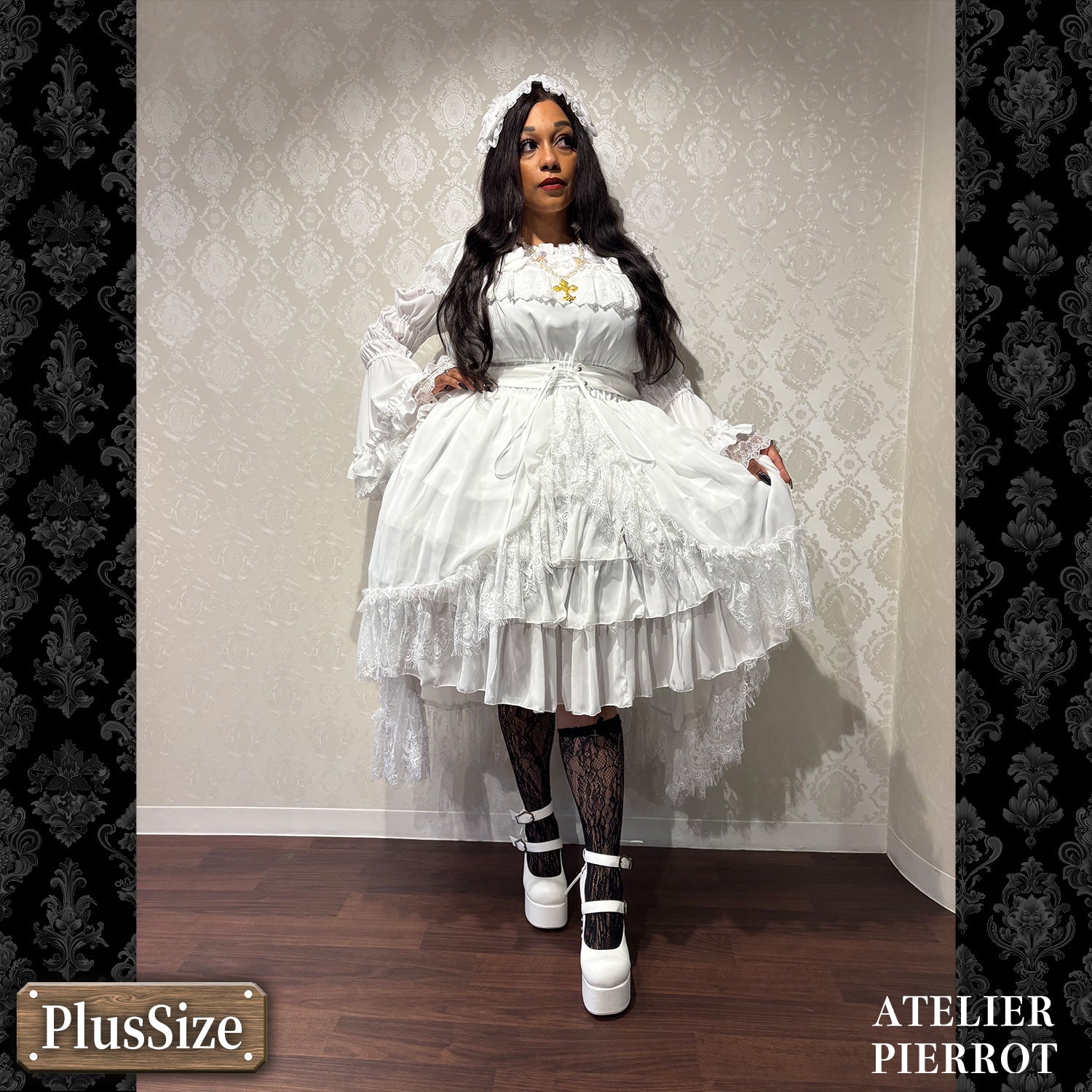 【ATELIER PIERROT】　★ご予約受付中★ Cathedral Veil  Jumper Skirt 　ホワイト/ボルドー/パープル/ネイビー/ブラック　プラスサイズ