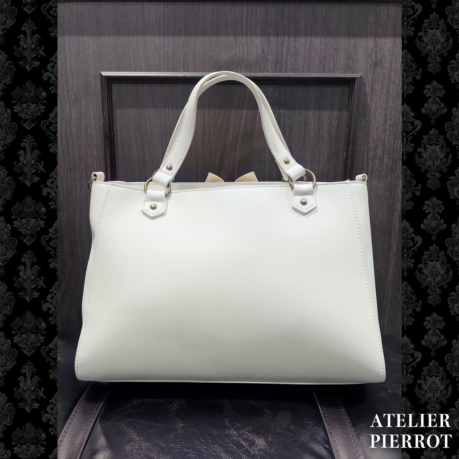 【ATELIER PIERROT】　★ご予約受付中★ “Secret Reliquary” Lace-Up Bag 　ホワイト/ブラック×ボルドー/ブラック