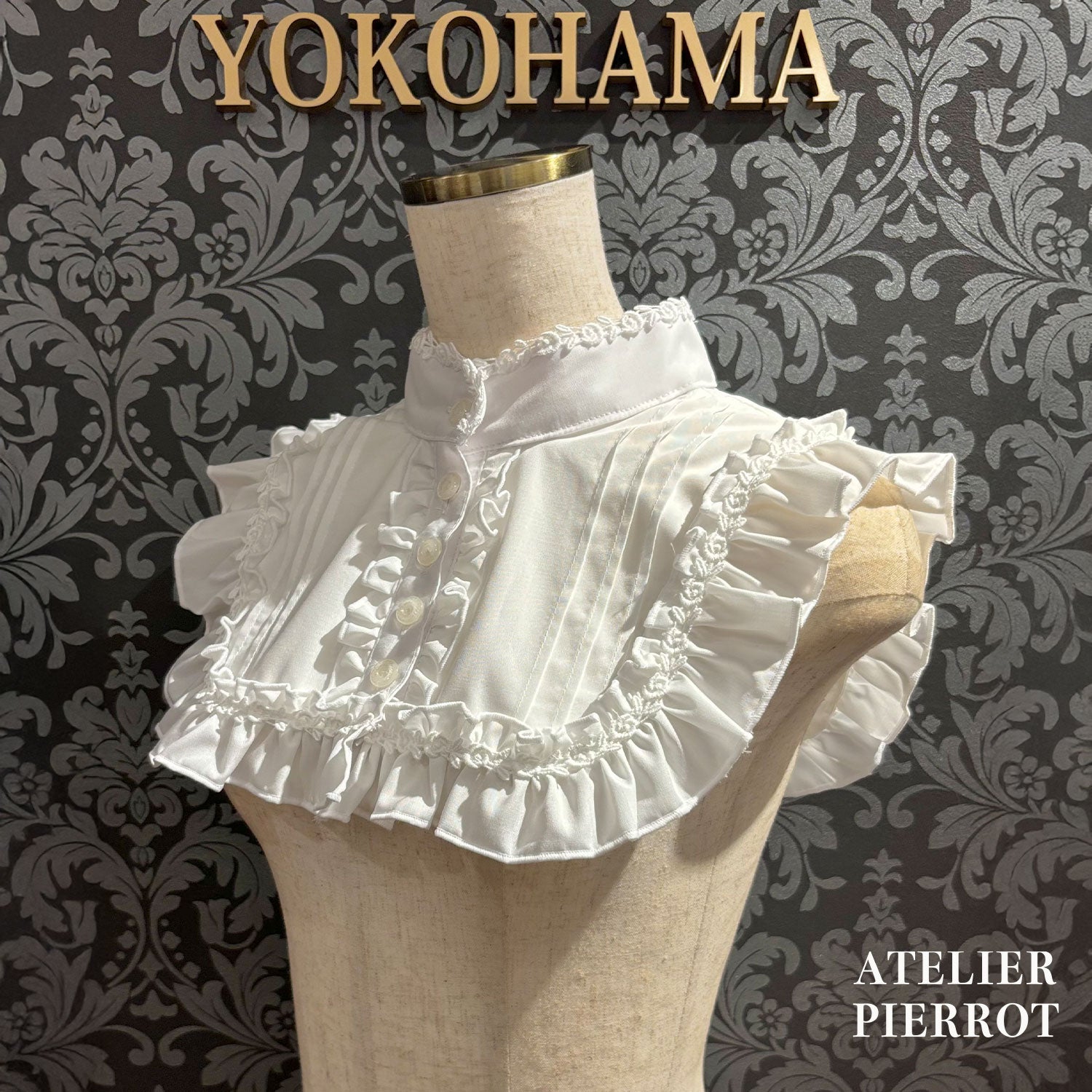 【ATELIER PIERROT】　Tucked collar/stand-up collarWhite/Black