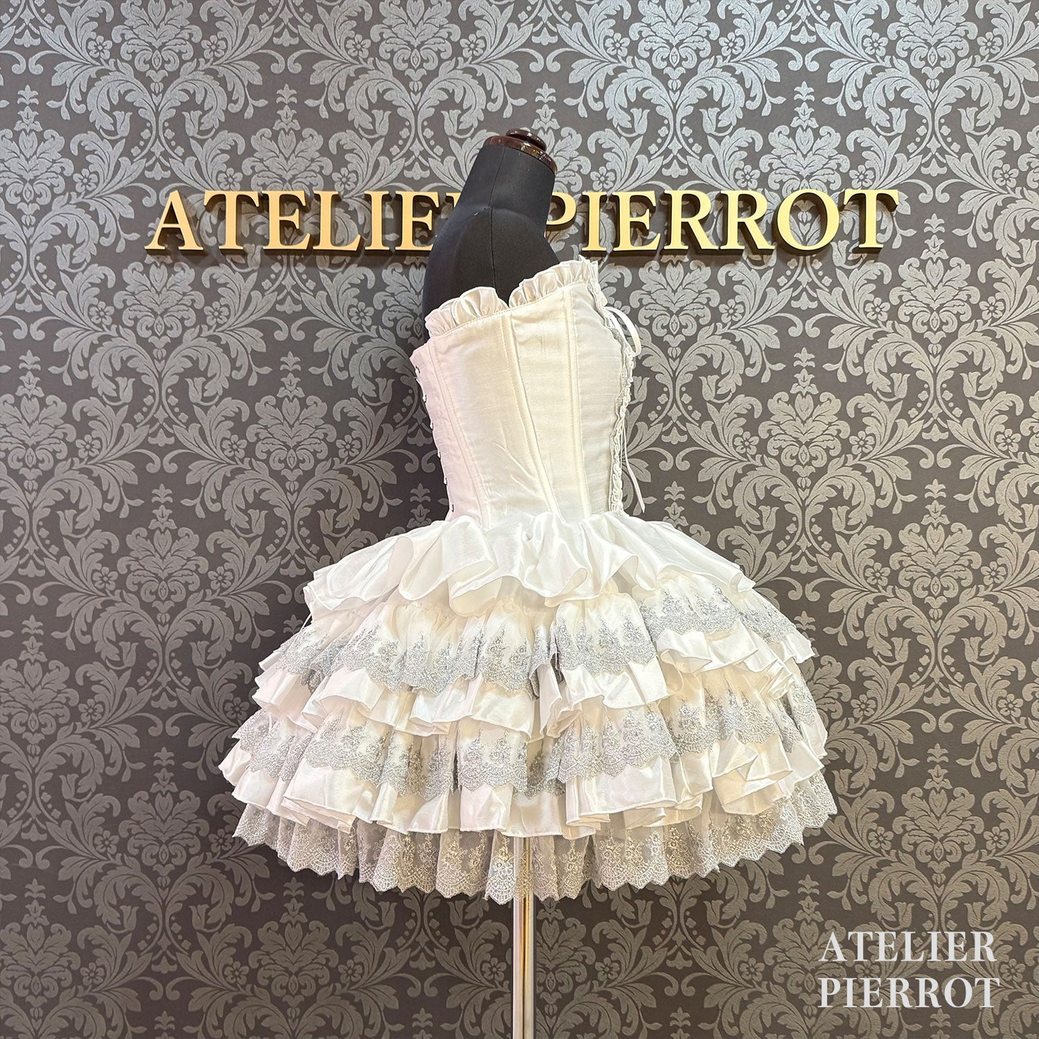 【ATELIER PIERROT] Mini Corset Dress (Silver lace ver) White/Black