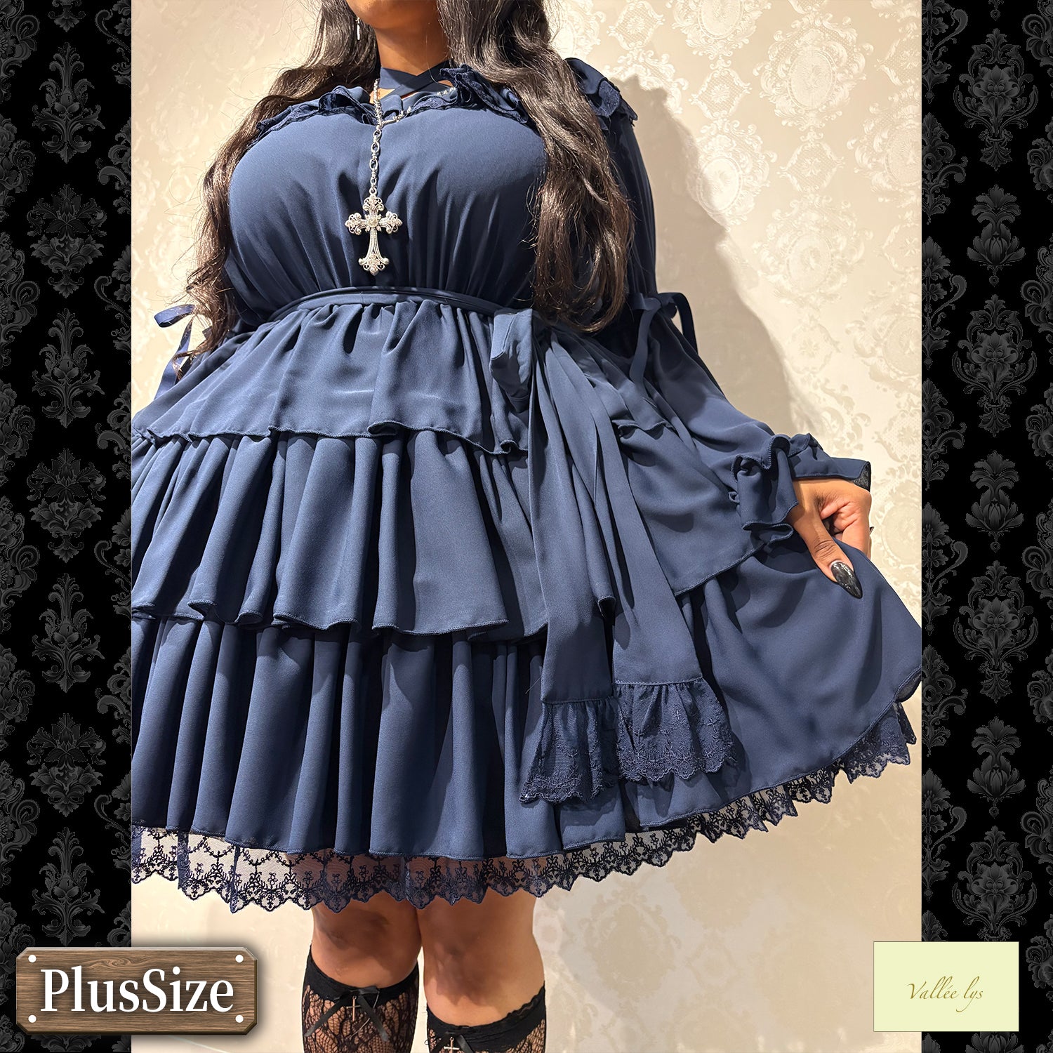 【Vallée lys】ヴァレリス　★ご予約受付中★　 CoquelicotDress　ホワイト/ボルドー/パープル/ネイビー/ブラック　プラスサイズ