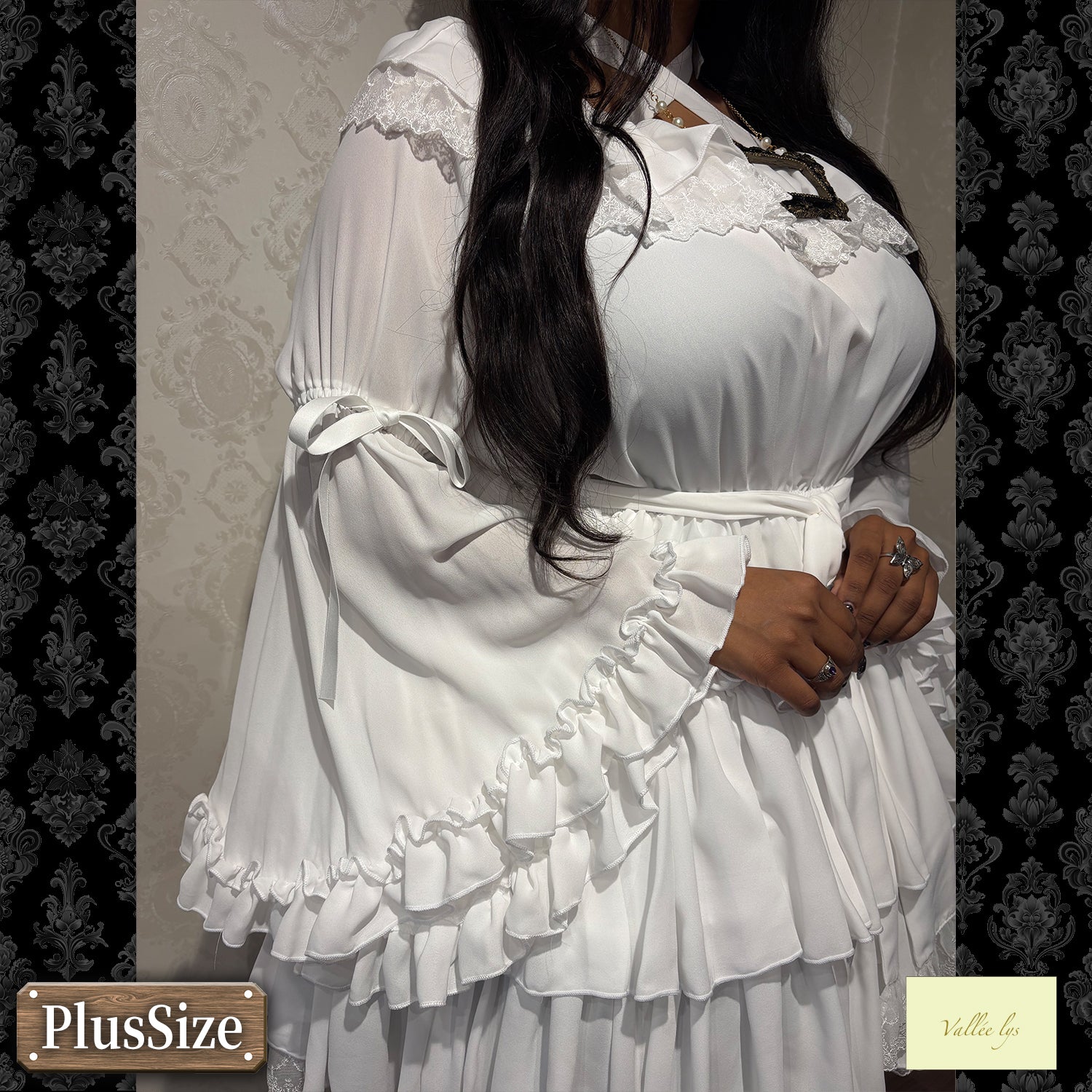 【Vallée lys】ヴァレリス　★ご予約受付中★　 CoquelicotDress　ホワイト/ボルドー/パープル/ネイビー/ブラック　プラスサイズ