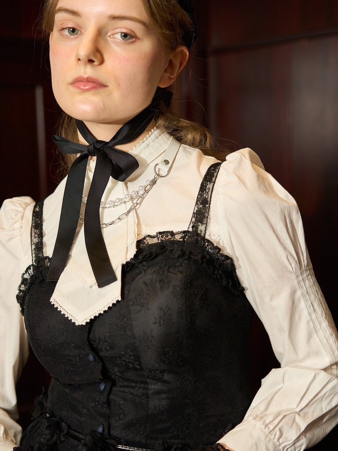 [Victorian maiden] Victorian Maiden Queen Floral Lace Bustier PureWhite/Black