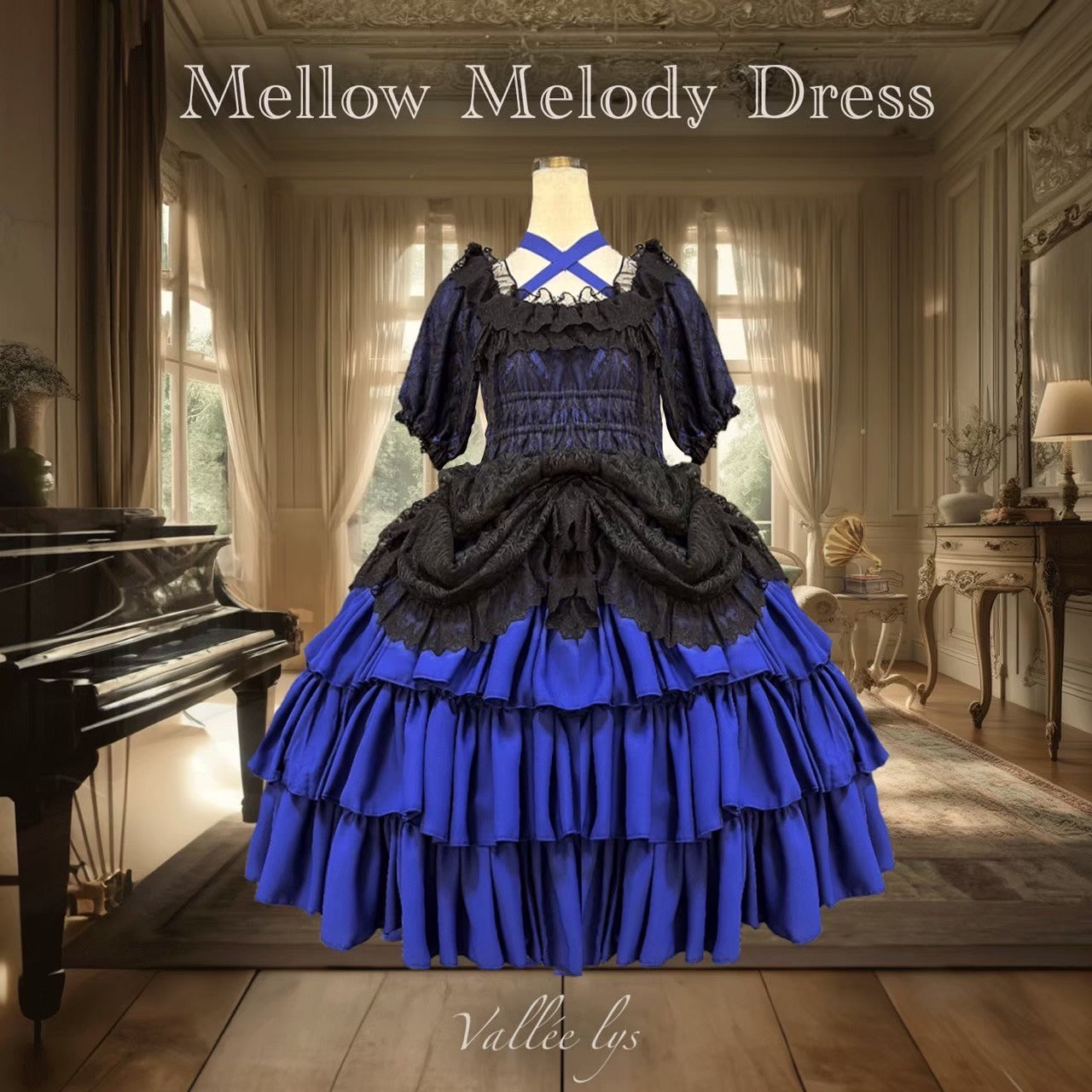 [Vallée lys] Valée Mellow Melody Dress new colorWhite/Bordeaux×Black/Navy×Black/New colorPurple×Black/Black×White/Black