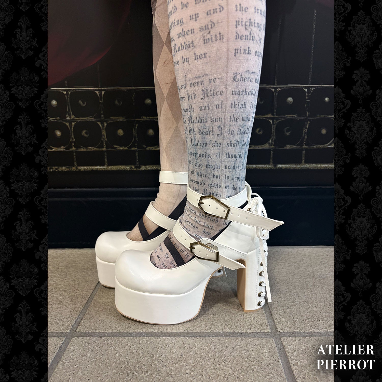 【ATELIER PIERROT】　★Now accepting reservations★ Coffin Buckle Lace-Up Platform PumpsWhite/Bordeaux/gold/BlackS/M/L/XL