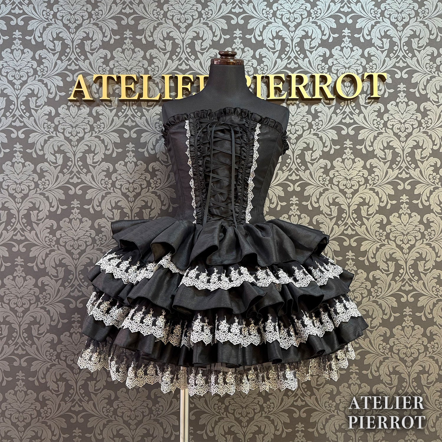 【ATELIER PIERROT] Mini Corset Dress (Silver lace ver) White/Black