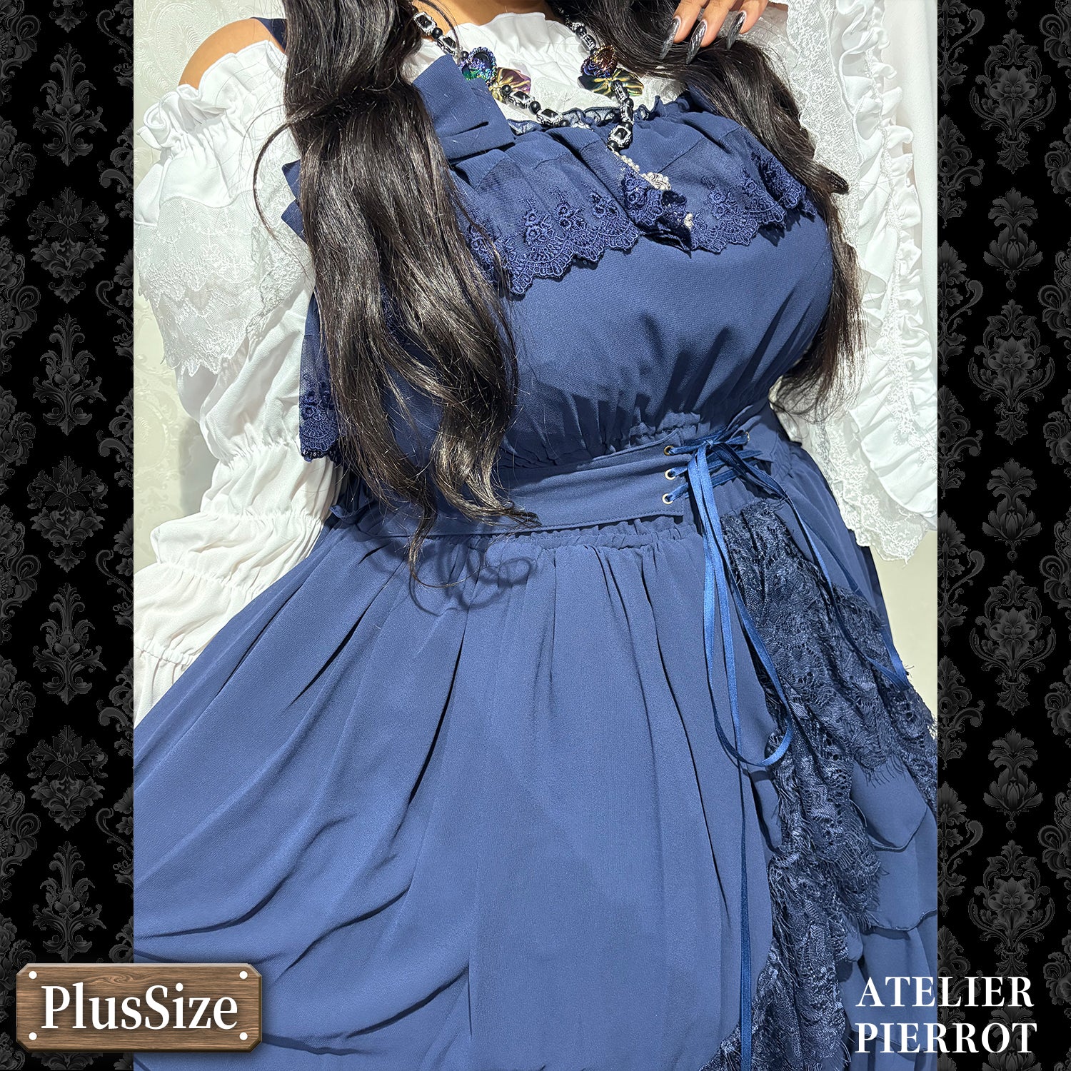 【ATELIER PIERROT】　★ご予約受付中★ Cathedral Veil  Jumper Skirt 　ホワイト/ボルドー/パープル/ネイビー/ブラック　プラスサイズ