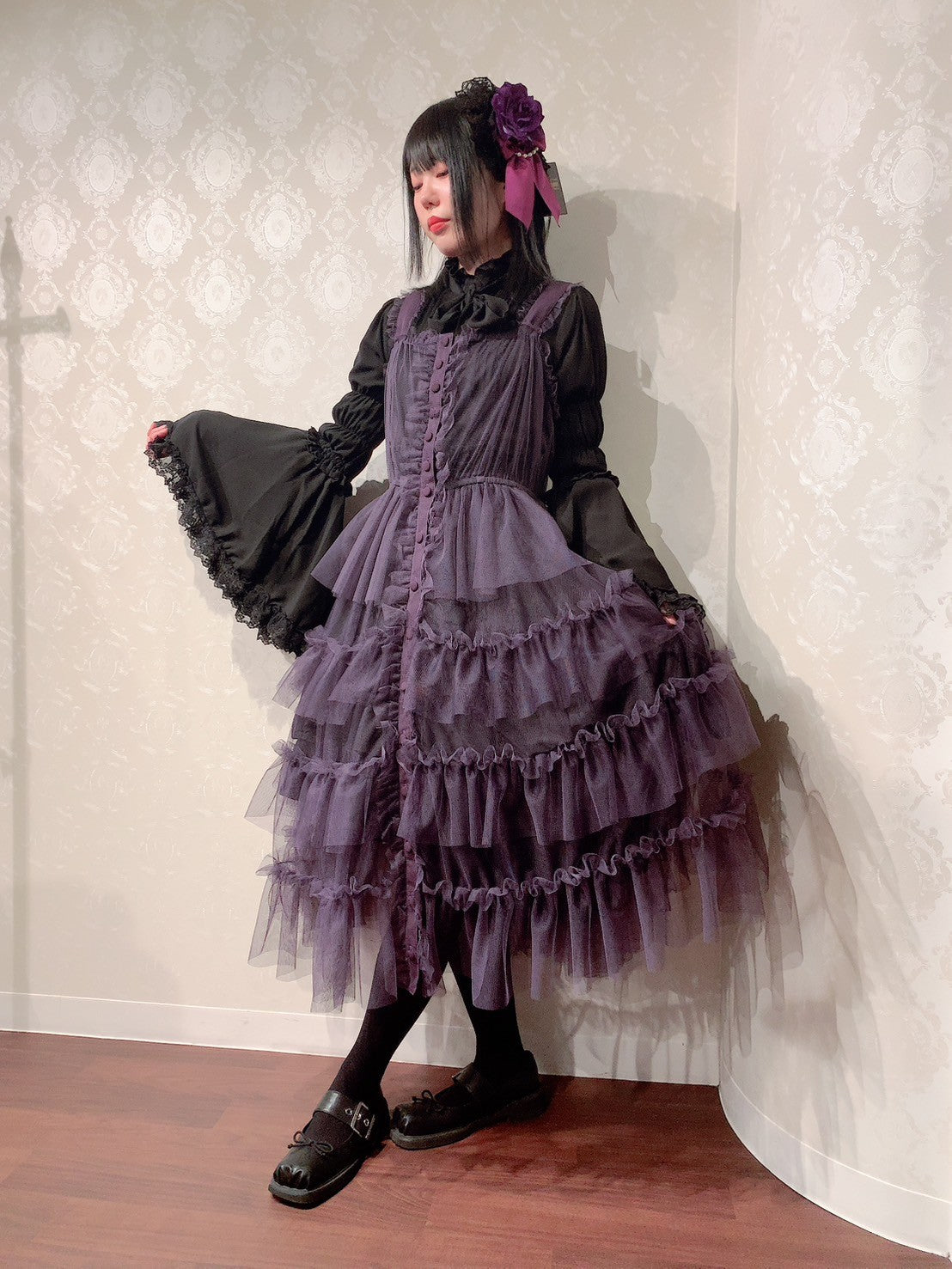 【Vallée lys】ヴァレリス　Nocturne Tulle Jumper Skirt　ホワイト/ボルドー/パープル/ブラック　★4月中旬~下旬発売★