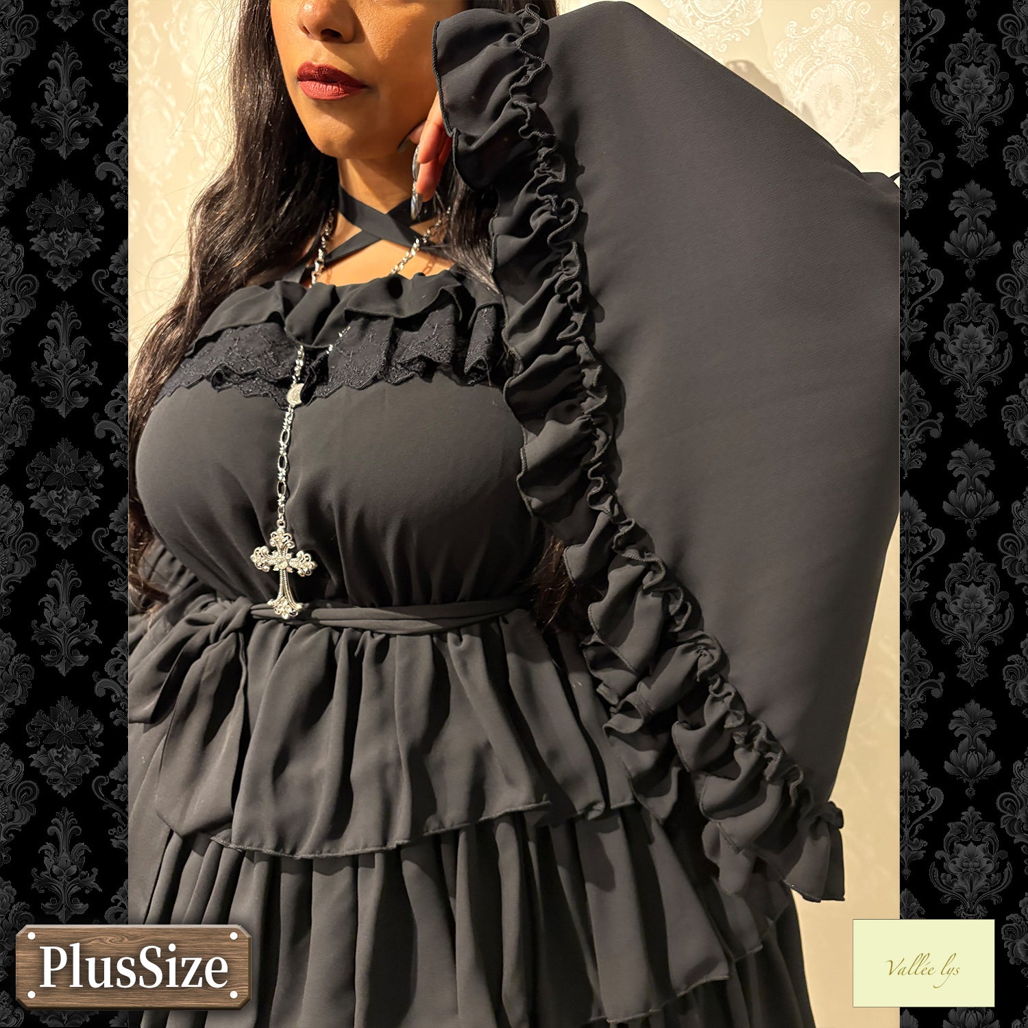 【Vallée lys】ヴァレリス　★ご予約受付中★　 CoquelicotDress　ホワイト/ボルドー/パープル/ネイビー/ブラック　プラスサイズ