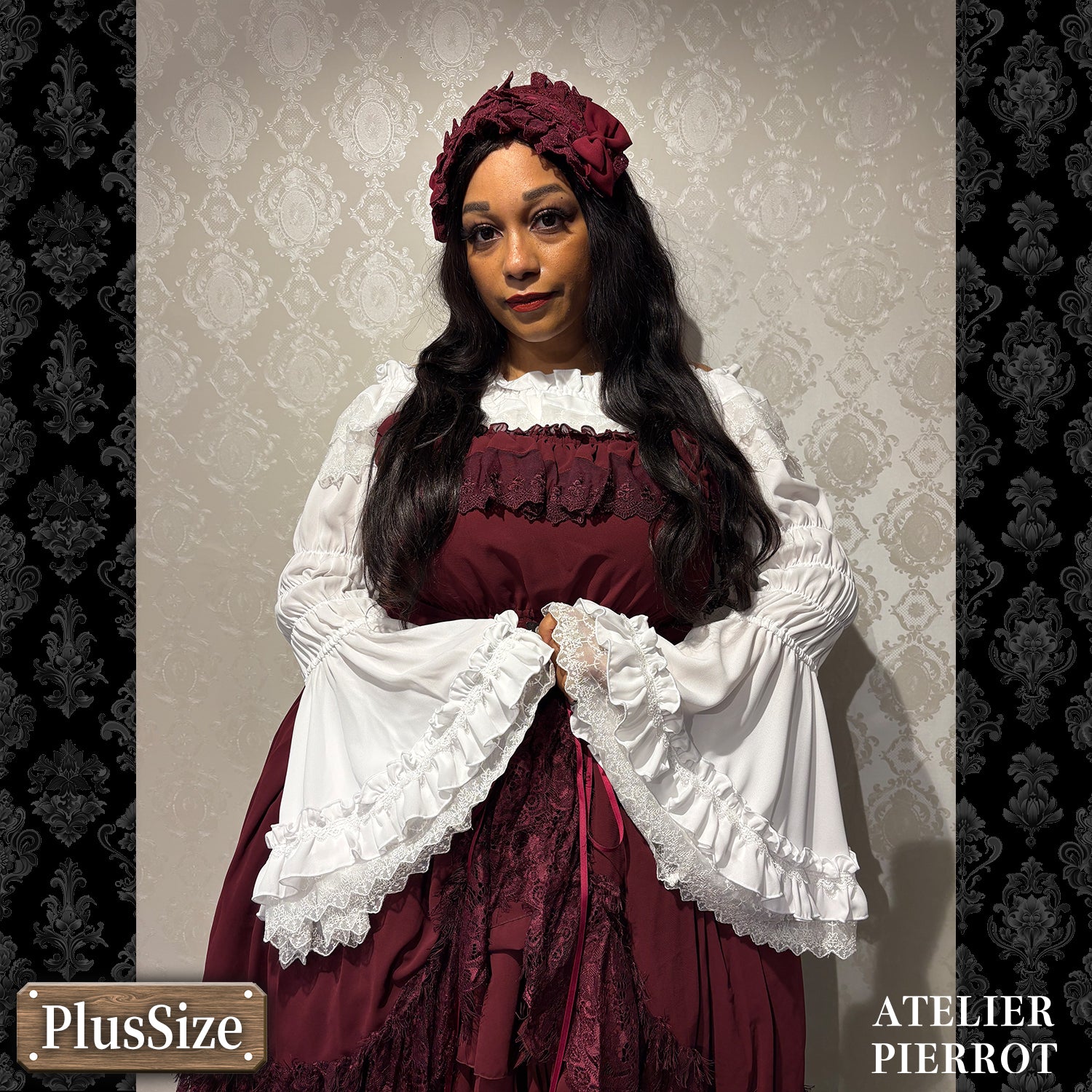 【ATELIER PIERROT】　★ご予約受付中★ Cathedral Veil  Jumper Skirt 　ホワイト/ボルドー/パープル/ネイビー/ブラック　プラスサイズ