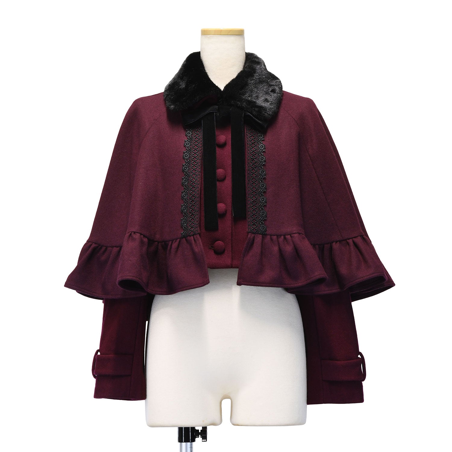 【Sheglit】シェグリット　●予約●"Gretel"ショートケープコート　ボルドー/ブラック　Mサイズ/Lサイズ