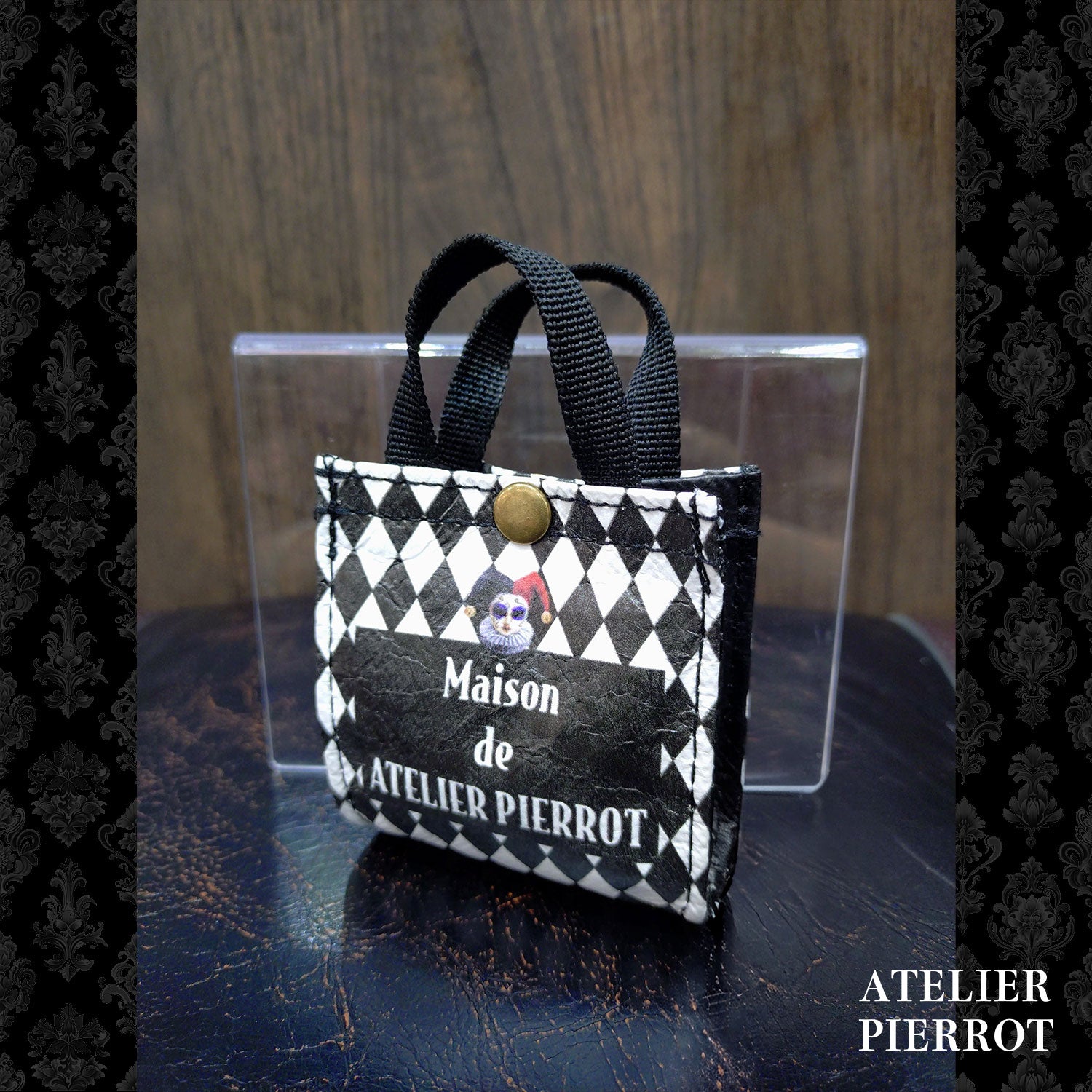 ATELIER-PIERROT】 ★ご予約受付中★ Mini Shopping Bag Charm　ダイヤ柄/ブラック