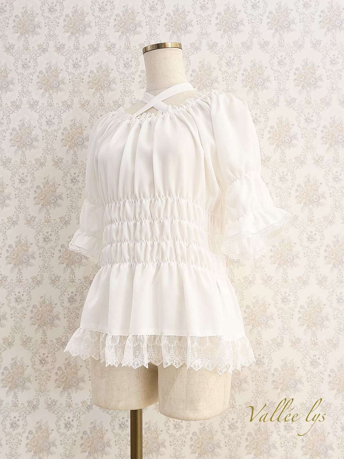 [Vallée Lys] Vallellis 5 -Minute Sleeve Shirring Blouse White