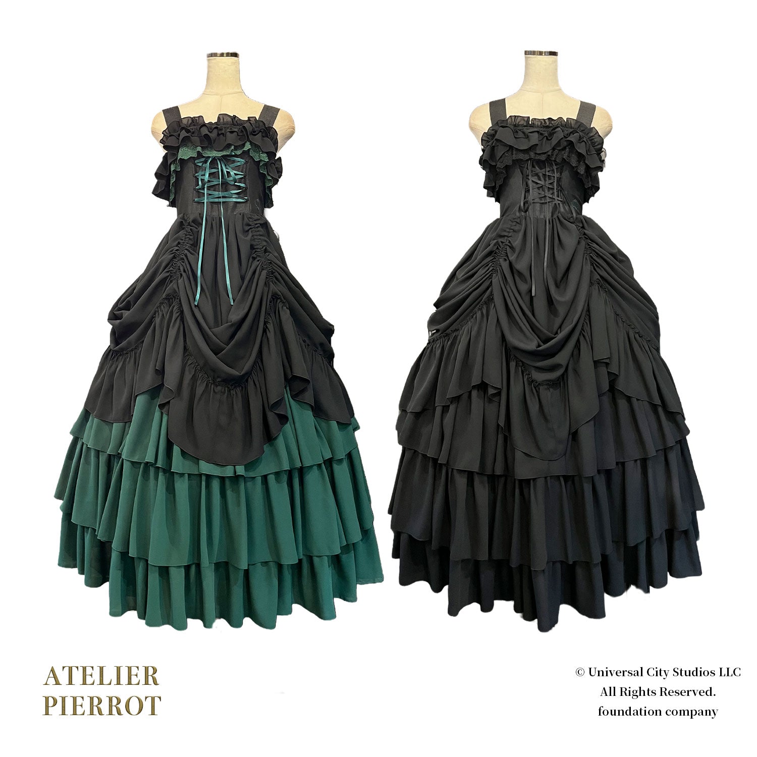 【ATELIER PIERROT】　WICKED/Elphaba’s Long Bustle JSK　黒×緑／黒×黒