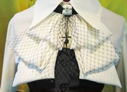 [Marble] Cross Bustle Thai Switching Blouse -White x Black-