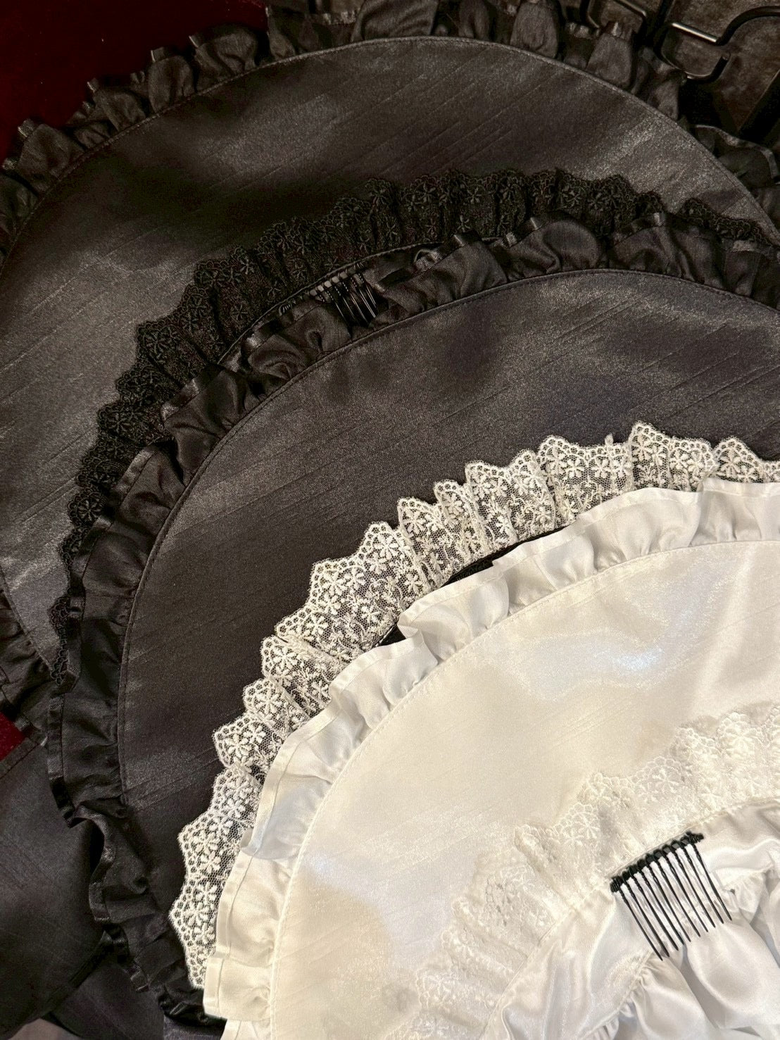 [HERHUM] Gorro completo Harham Oribonchan (versión Shantung) Blanco/Negro x Encaje blanco/Negro