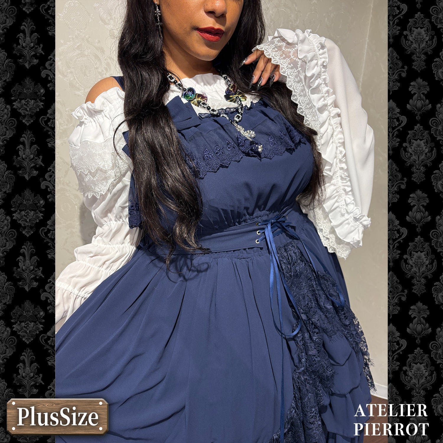 【ATELIER PIERROT】　★ご予約受付中★ Cathedral Veil  Jumper Skirt 　ホワイト/ボルドー/パープル/ネイビー/ブラック　プラスサイズ