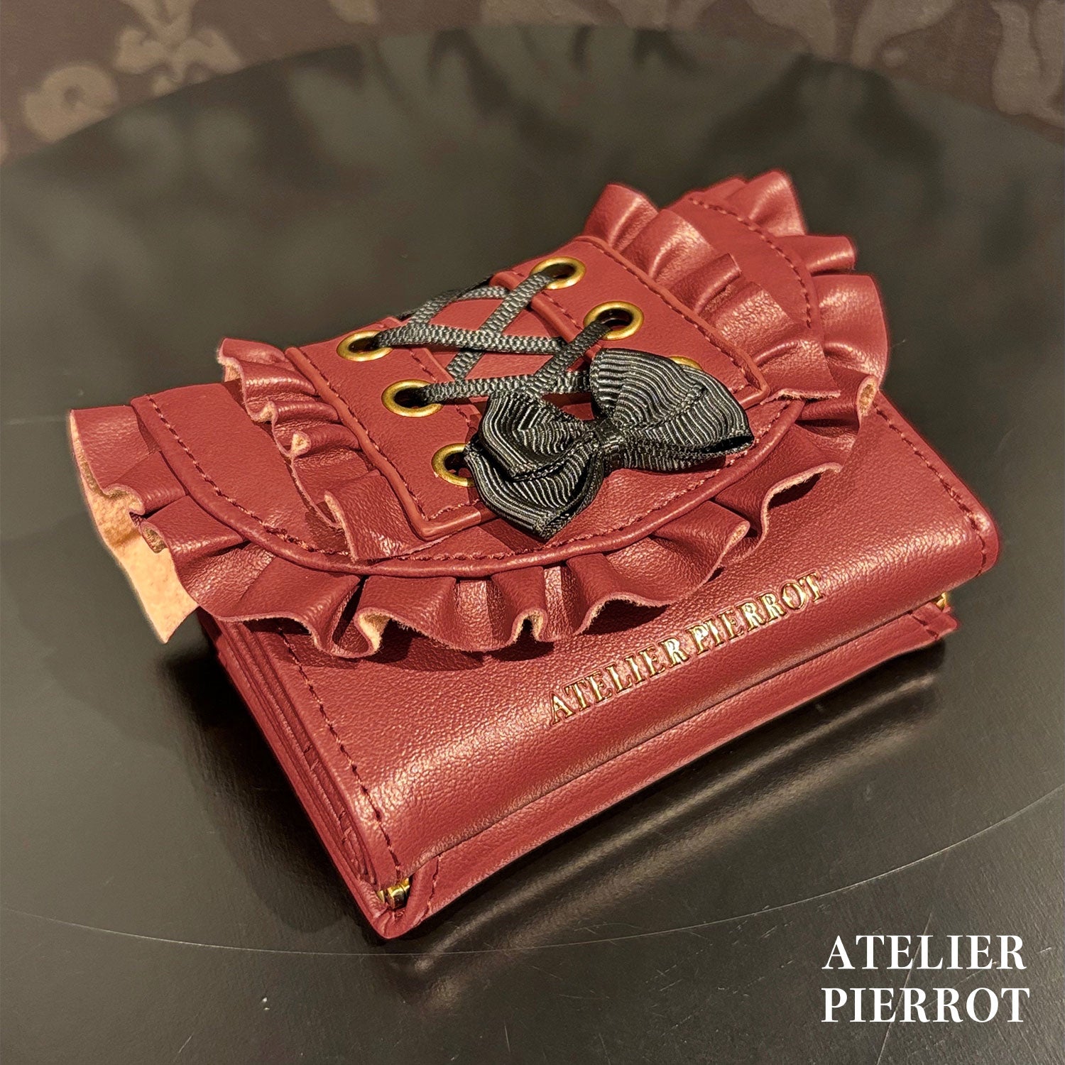 【ATELIER PIERROT】　Doll’s Frill Mini WalletWhite/Bordeaux/Black