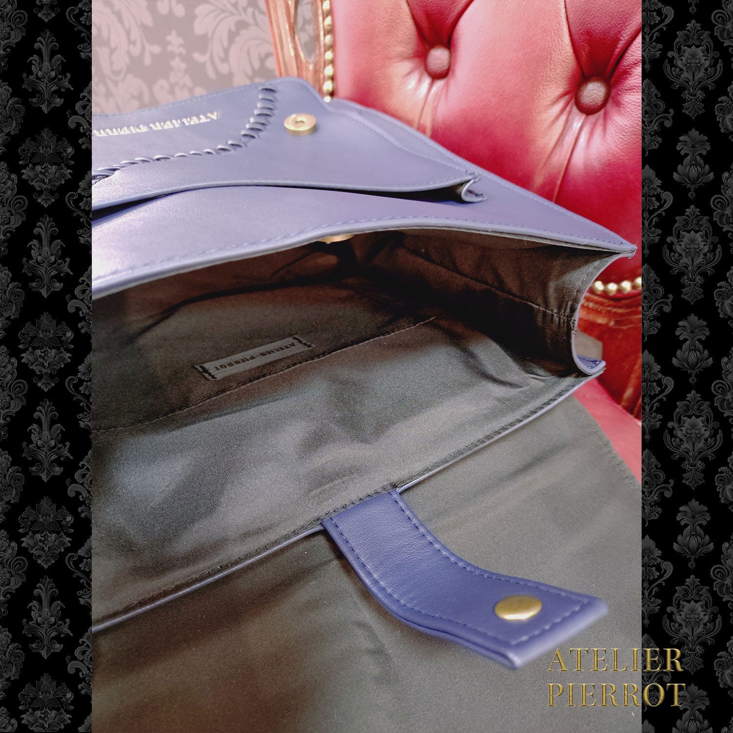 【ATELIER PIERROT】　“Nocturnal Grave”Mended Satchel　ボルドー/ネイビー/ブラック