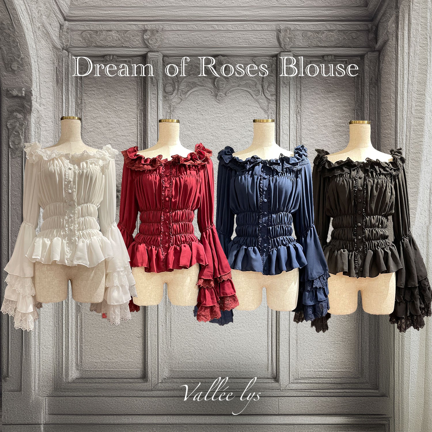 【Vallée lys】ヴァレリス　Dream of Roses Blouse　 White/Wine/Navy/ Black