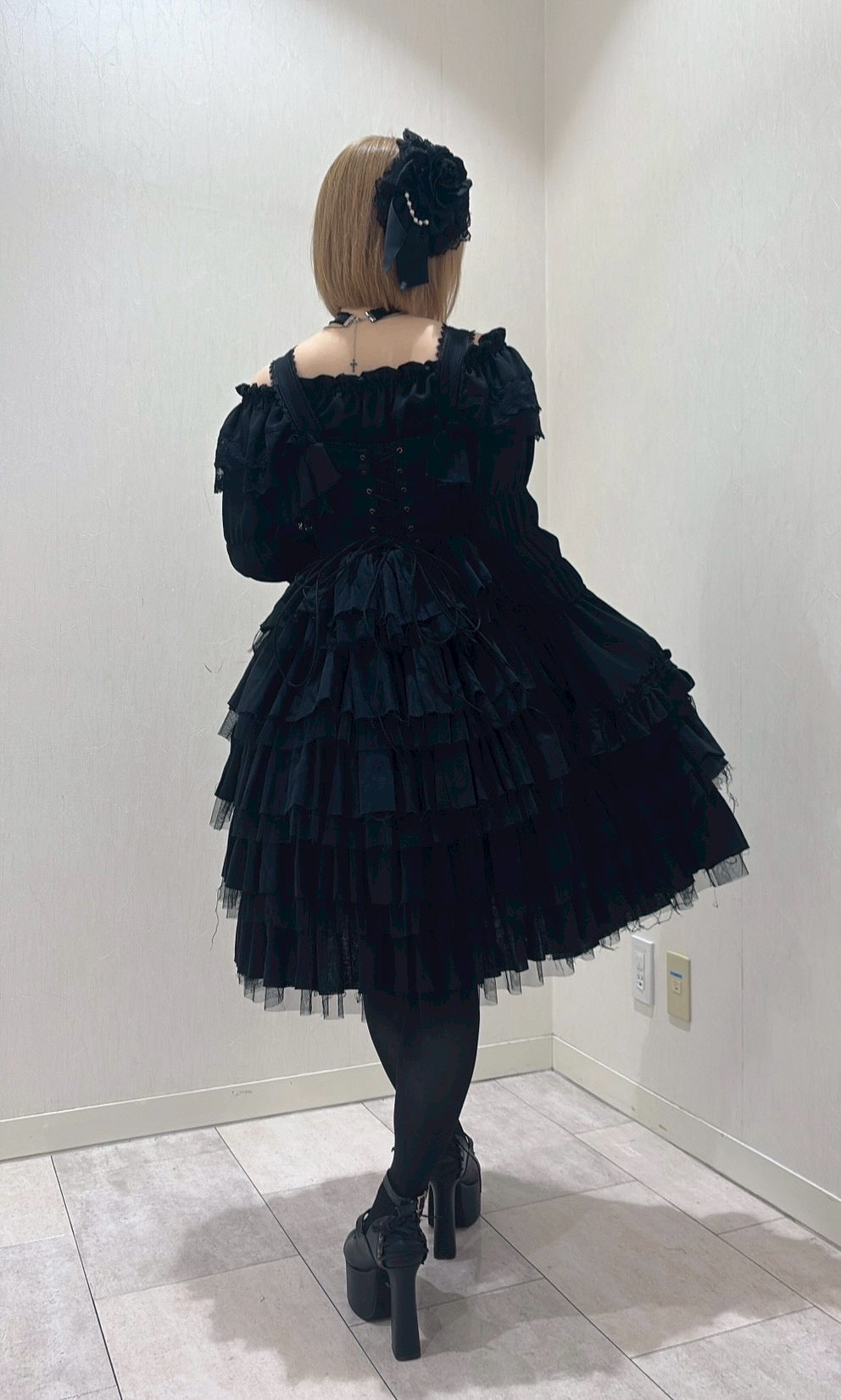 【Vallée lys】ヴァレリス　Nonette Gauze Jumperskirt　ボルドー/グレー/ブラック　サイズ１　★11月下旬~12月上旬発売★