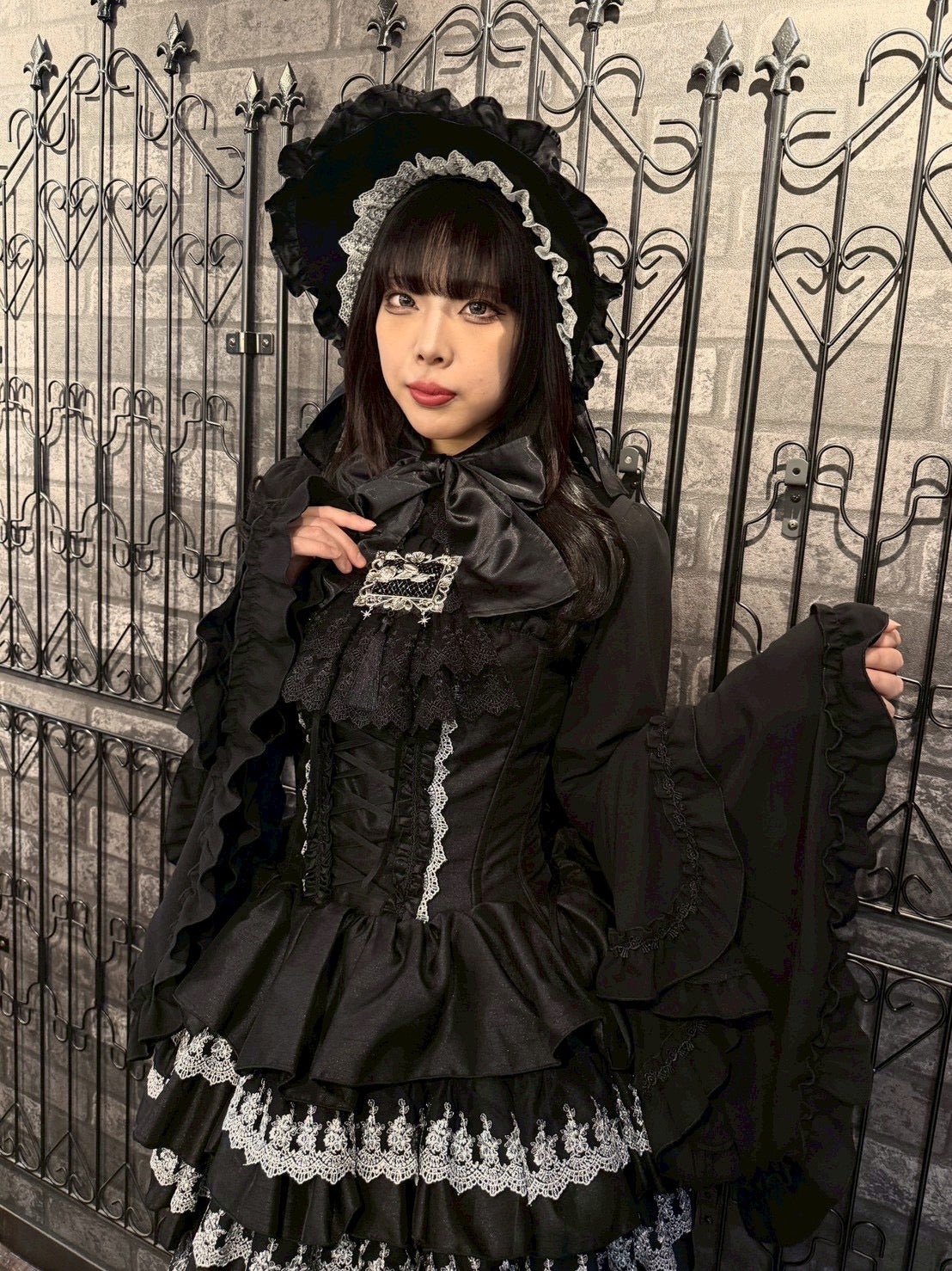 [HERHUM] Gorro completo Harham Oribonchan (versión Shantung) Blanco/Negro x Encaje blanco/Negro