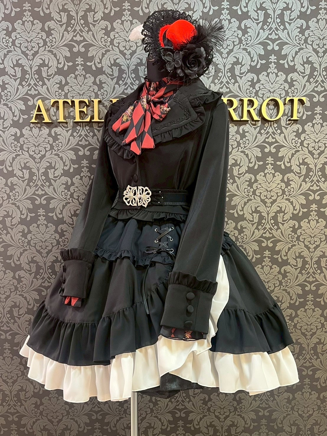 [Marbre] jupe de volants tressés en marbre: noir x blanc