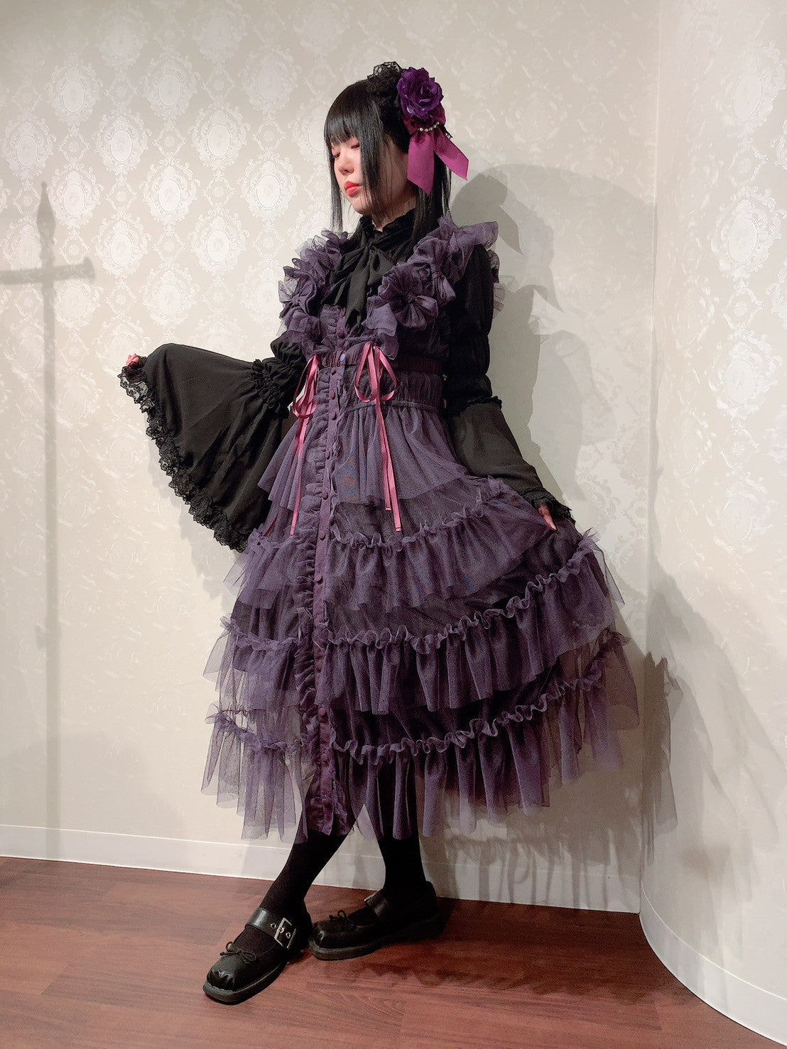 【Vallée lys】ヴァレリス　Nocturne Tulle Jumper Skirt　ホワイト/ボルドー/パープル/ブラック　★4月中旬~下旬発売★