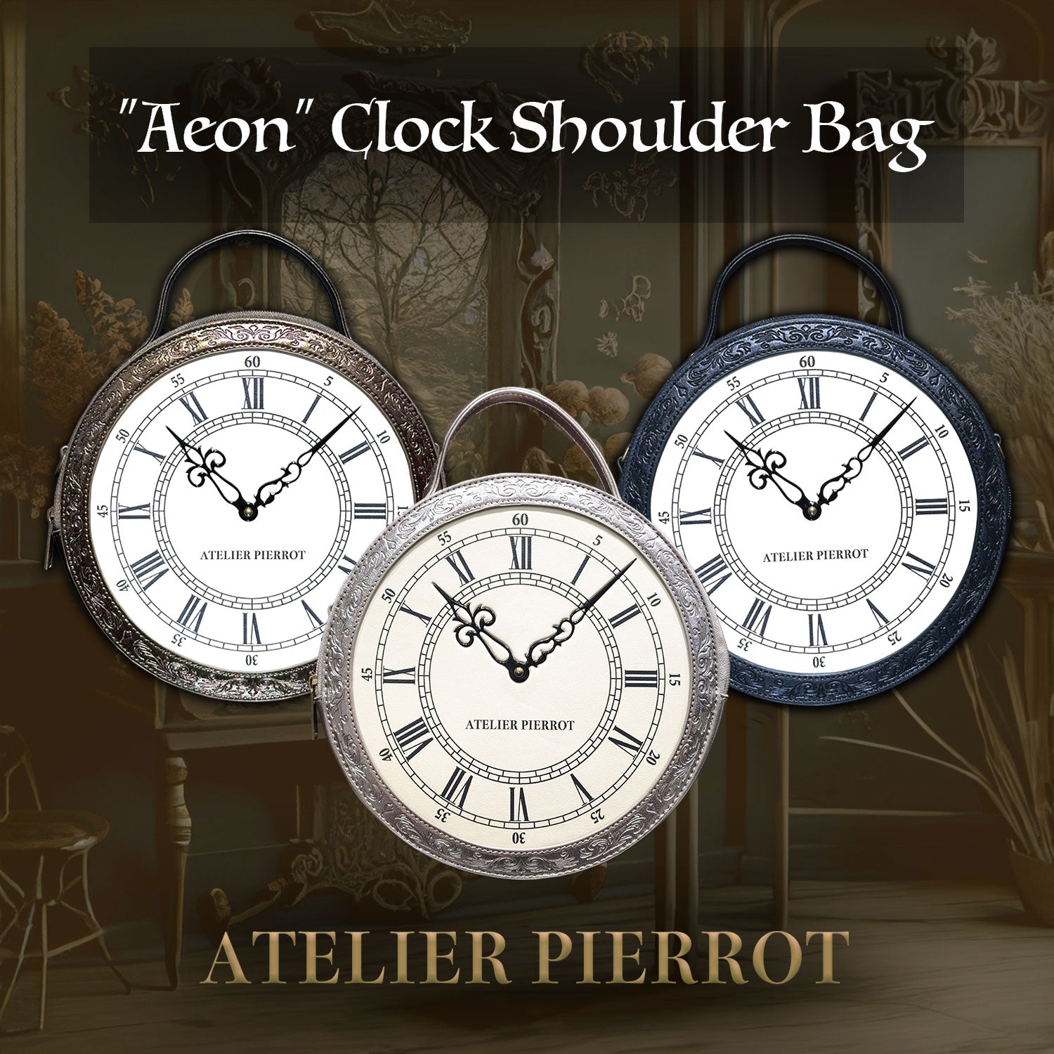 【ATELIER PIERROT】 　★ご予約受付中★ “Aeon” Clock Shoulder Bag　-Gothic Lolita Shoulder Bag- 新色シルバー/ブロンズ/ブラック
