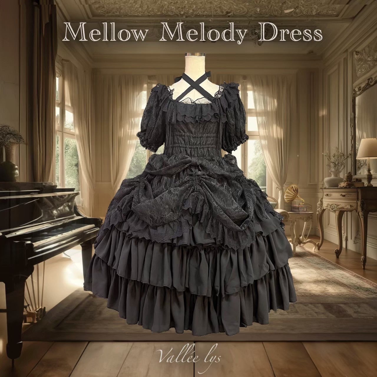 [Vallée lys] Valée Mellow Melody Dress new colorWhite/Bordeaux×Black/Navy×Black/New colorPurple×Black/Black×White/Black
