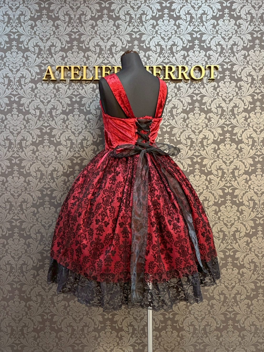 【heavenly garden 】ヘヴンリィ ガーデン　ノクターンリボンジャンパースカート ボルドー/ブラック