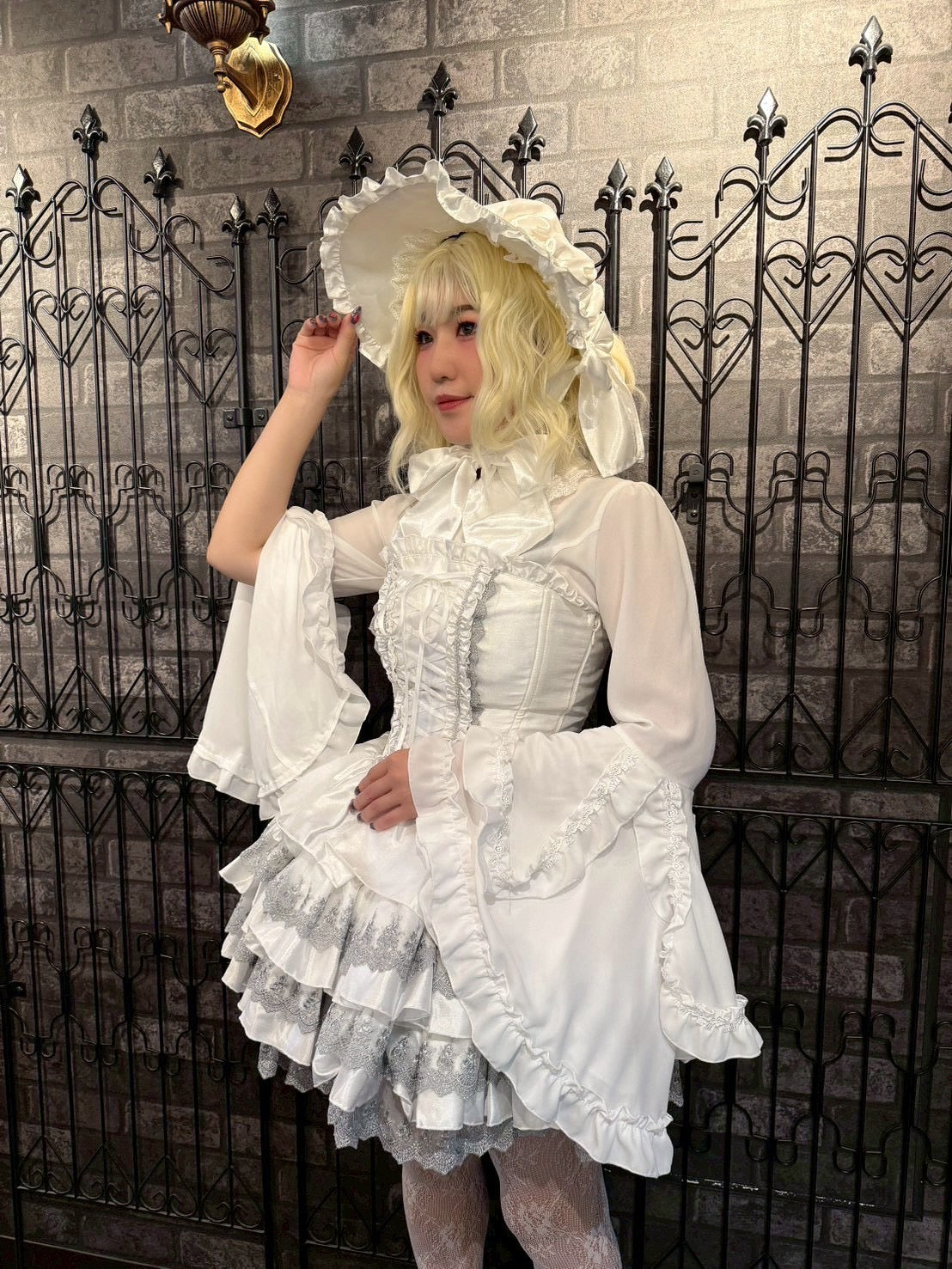 [HERHUM] Gorro completo Harham Oribonchan (versión Shantung) Blanco/Negro x Encaje blanco/Negro