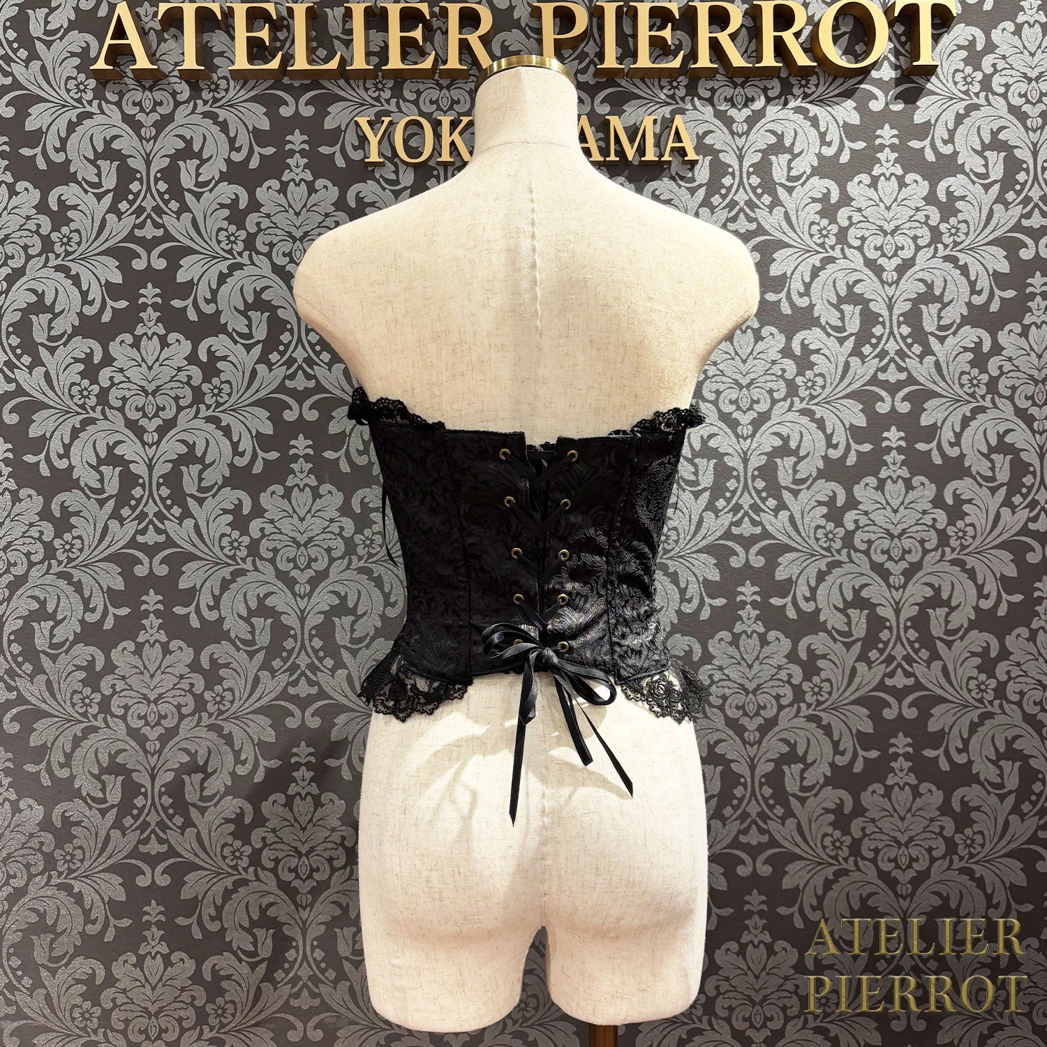 【ATELIER PIERROT】 Schnürung langes Korsett weiß/Wein Jacquard/Navy Jacquard/Schwarz Jacquard/Schwarz