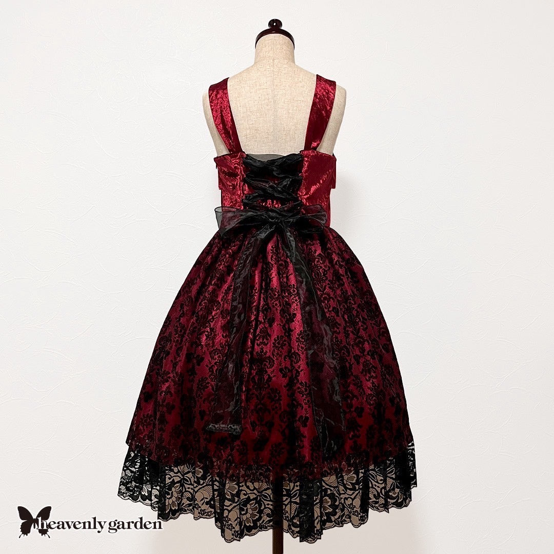 【heavenly garden 】ヘヴンリィ ガーデン　ノクターンリボンジャンパースカート ボルドー/ブラック
