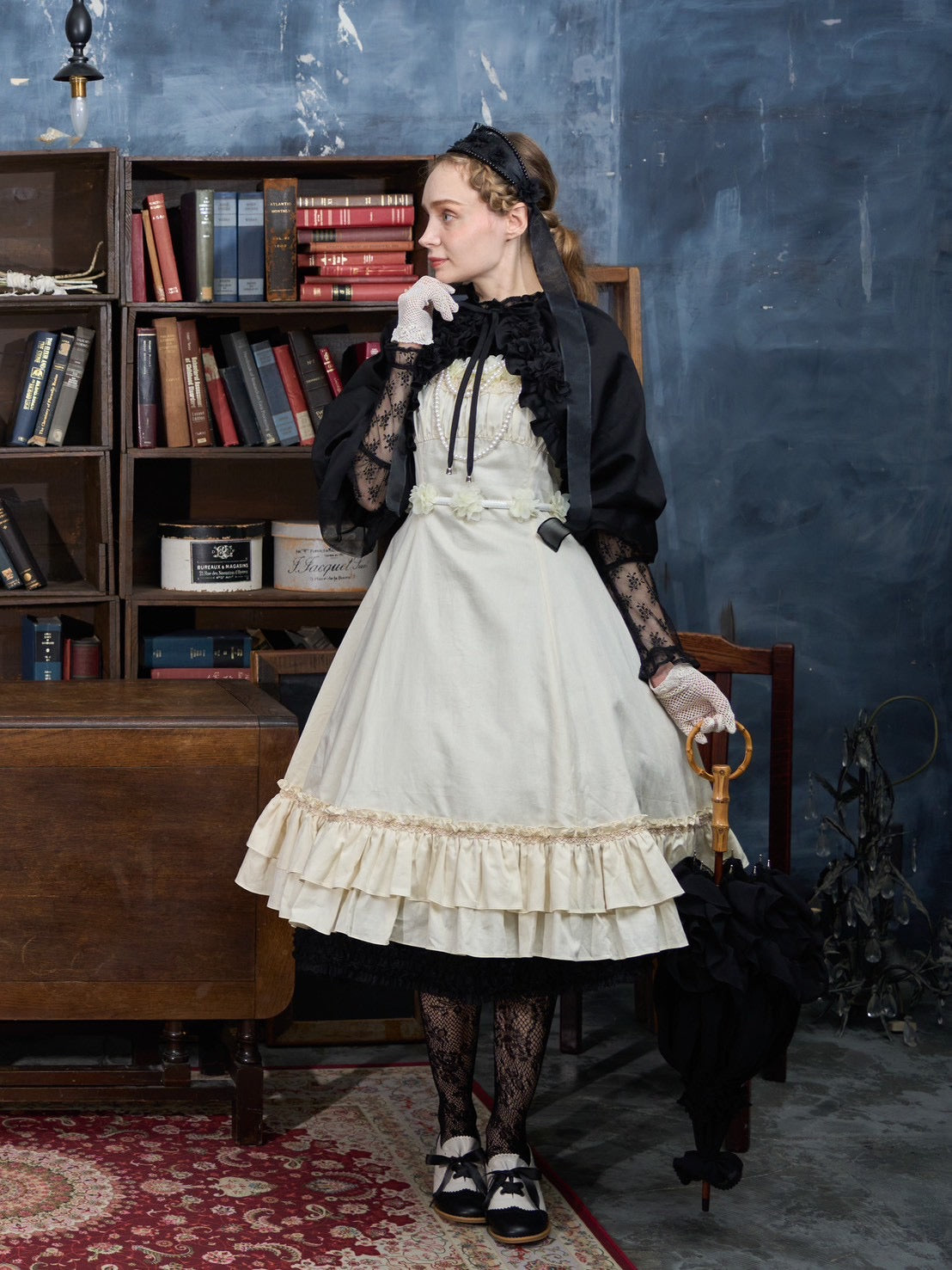 【Victorian maiden】ヴィクトリアンメイデン　ルークフローラルフラッフィーボレロ　アイボリー/ブラック